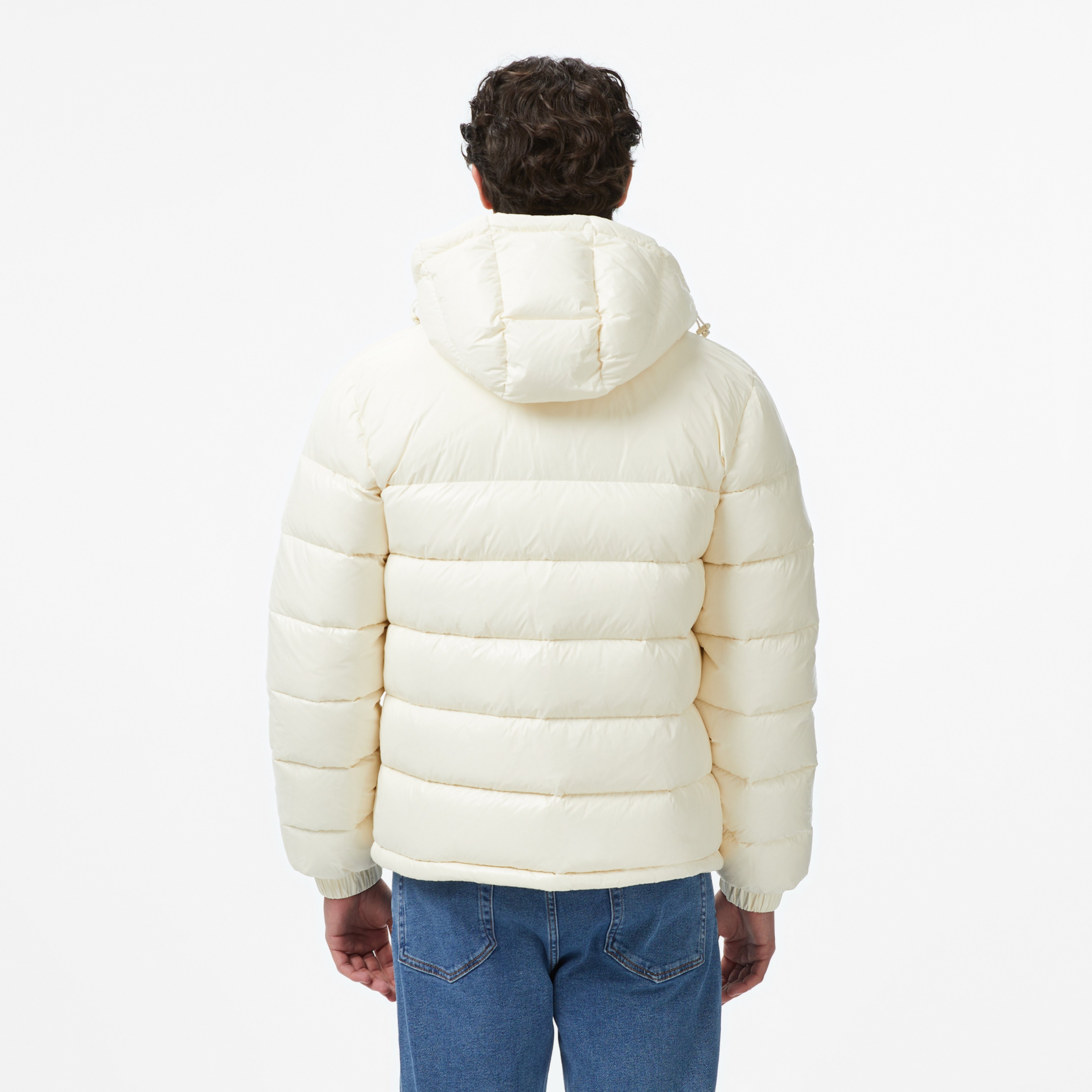 Erkek Relaxed Fit Kapüşonlu Beyaz Mont