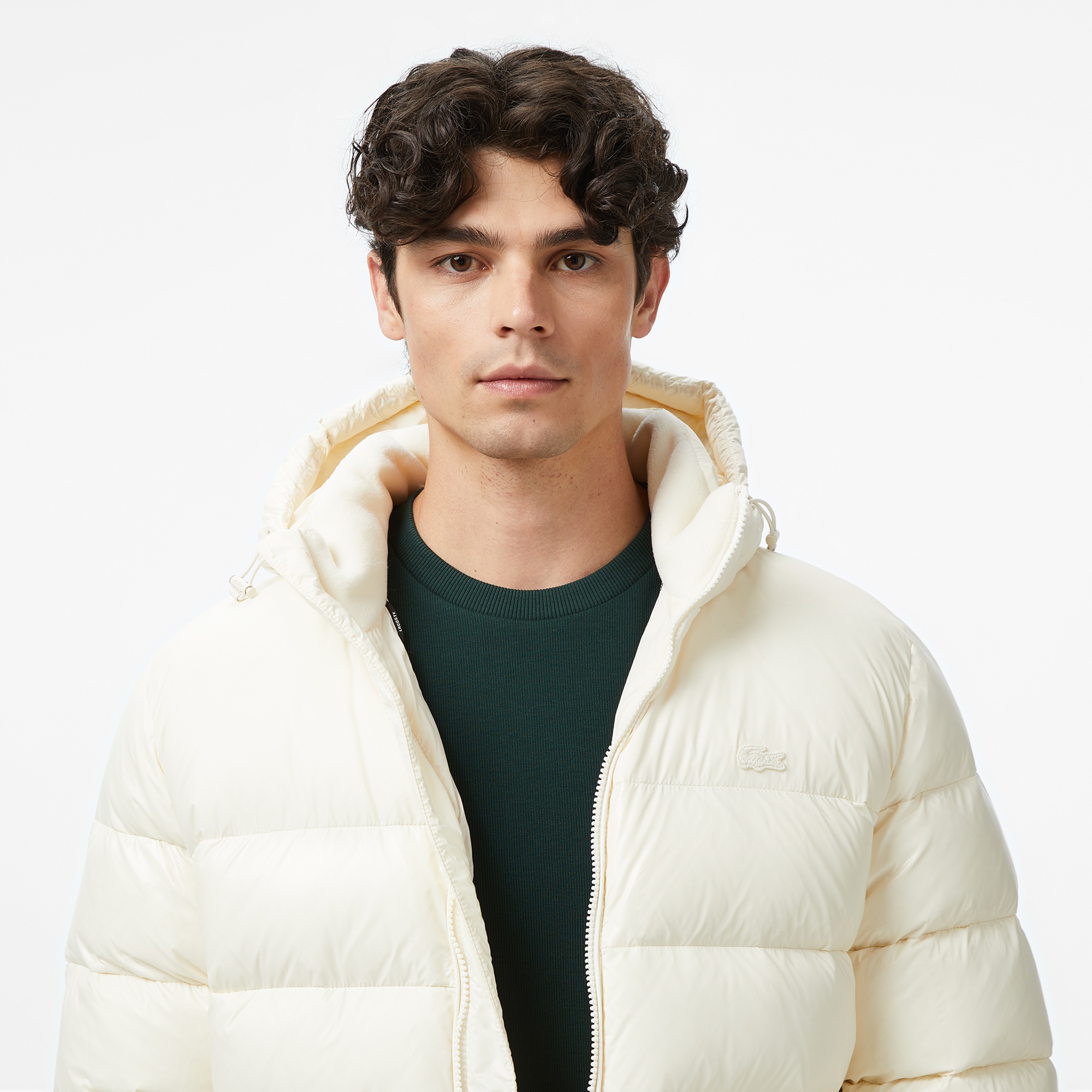 Erkek Relaxed Fit Kapüşonlu Beyaz Mont