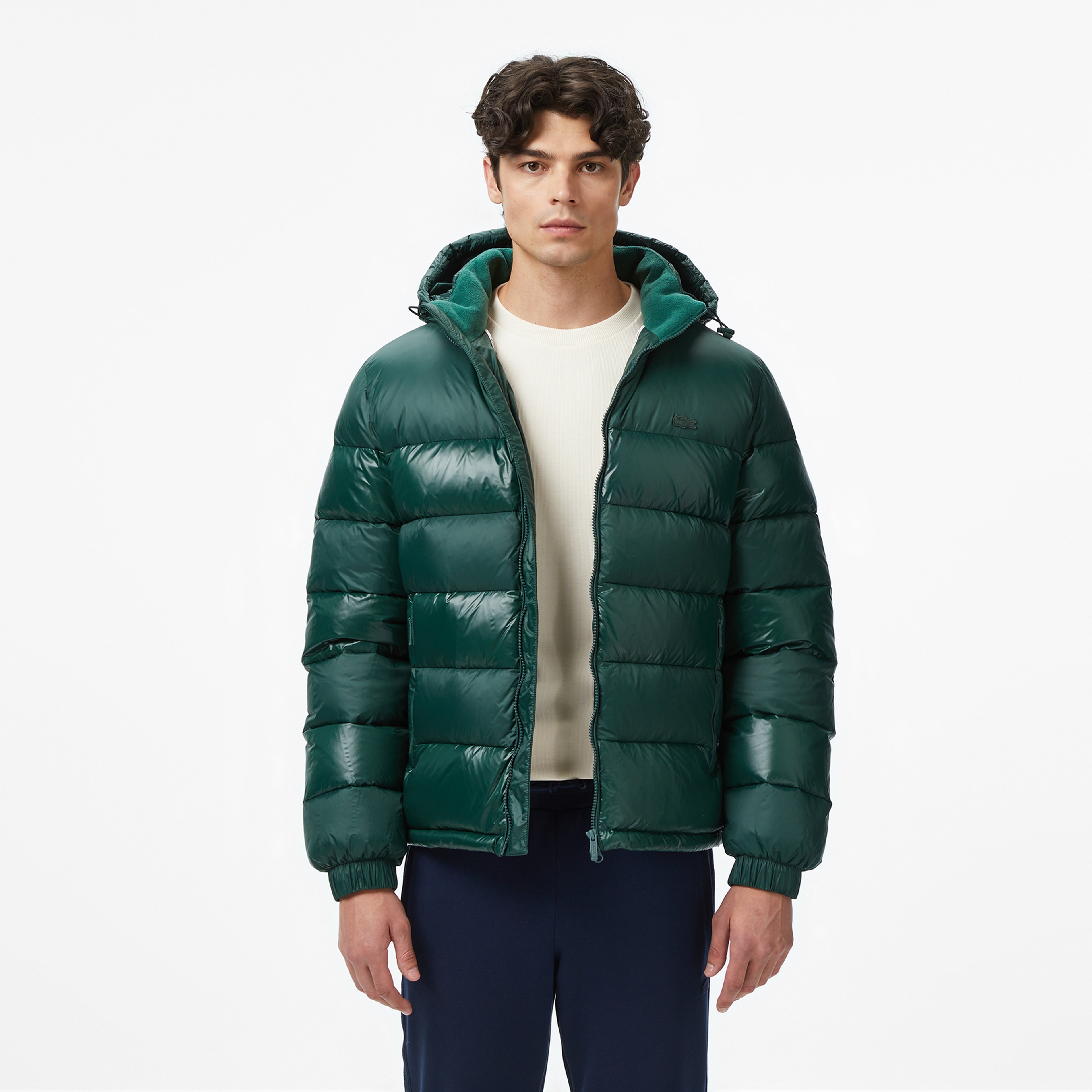 Erkek Relaxed Fit Kapüşonlu Koyu Yeşil Mont