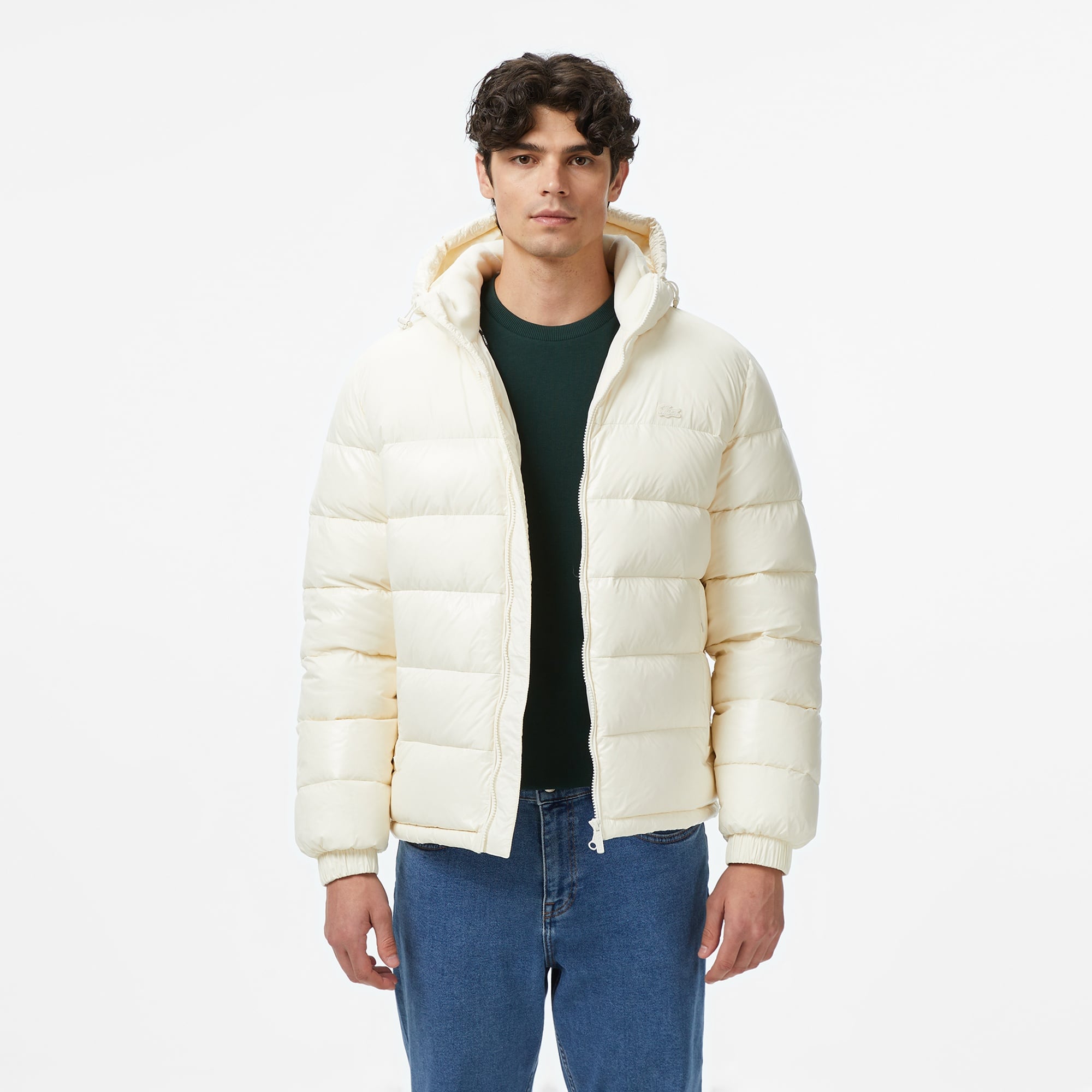 Erkek Relaxed Fit Kapüşonlu Beyaz Mont