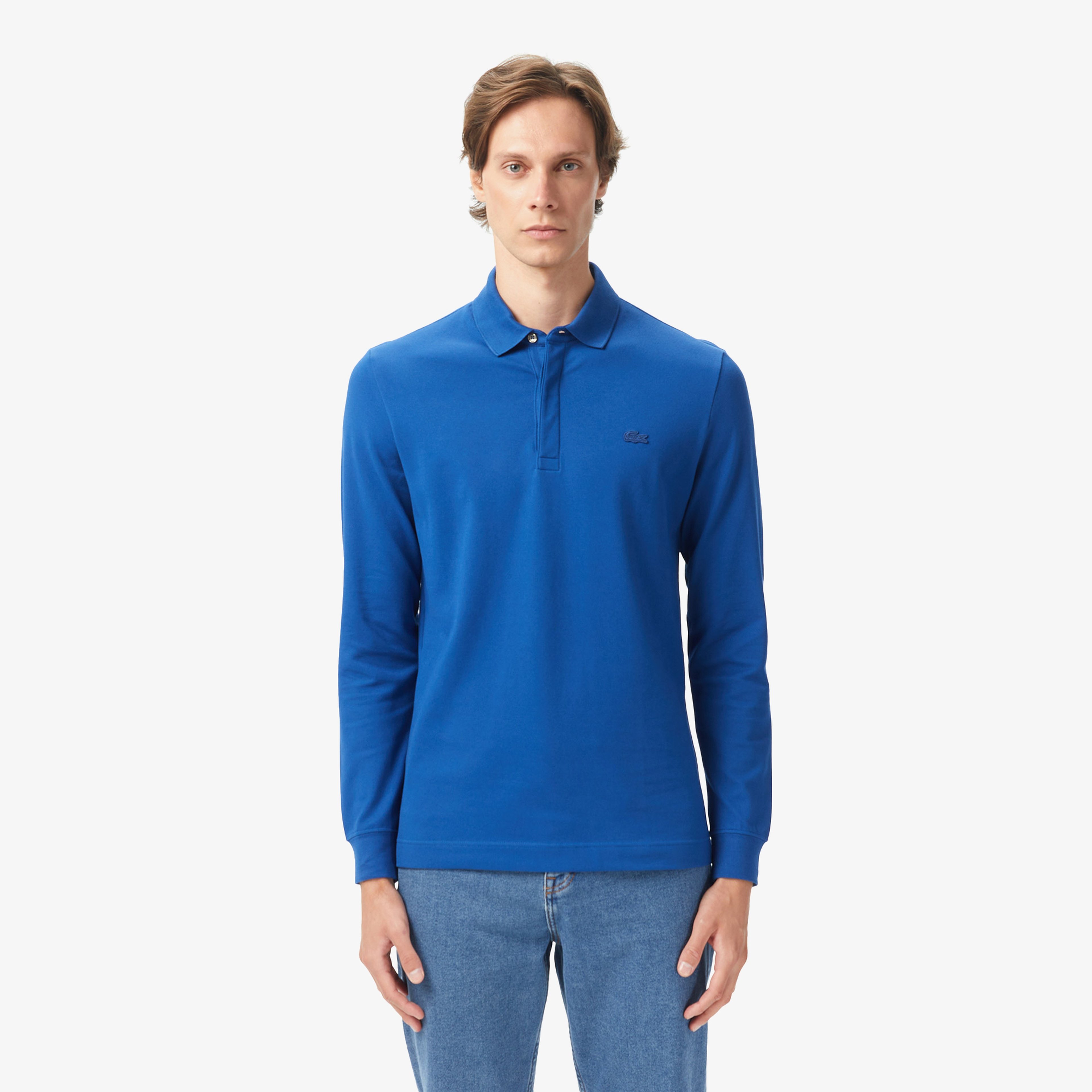 Erkek Regular Fit Uzun Kollu Koyu Mavi Paris Polo