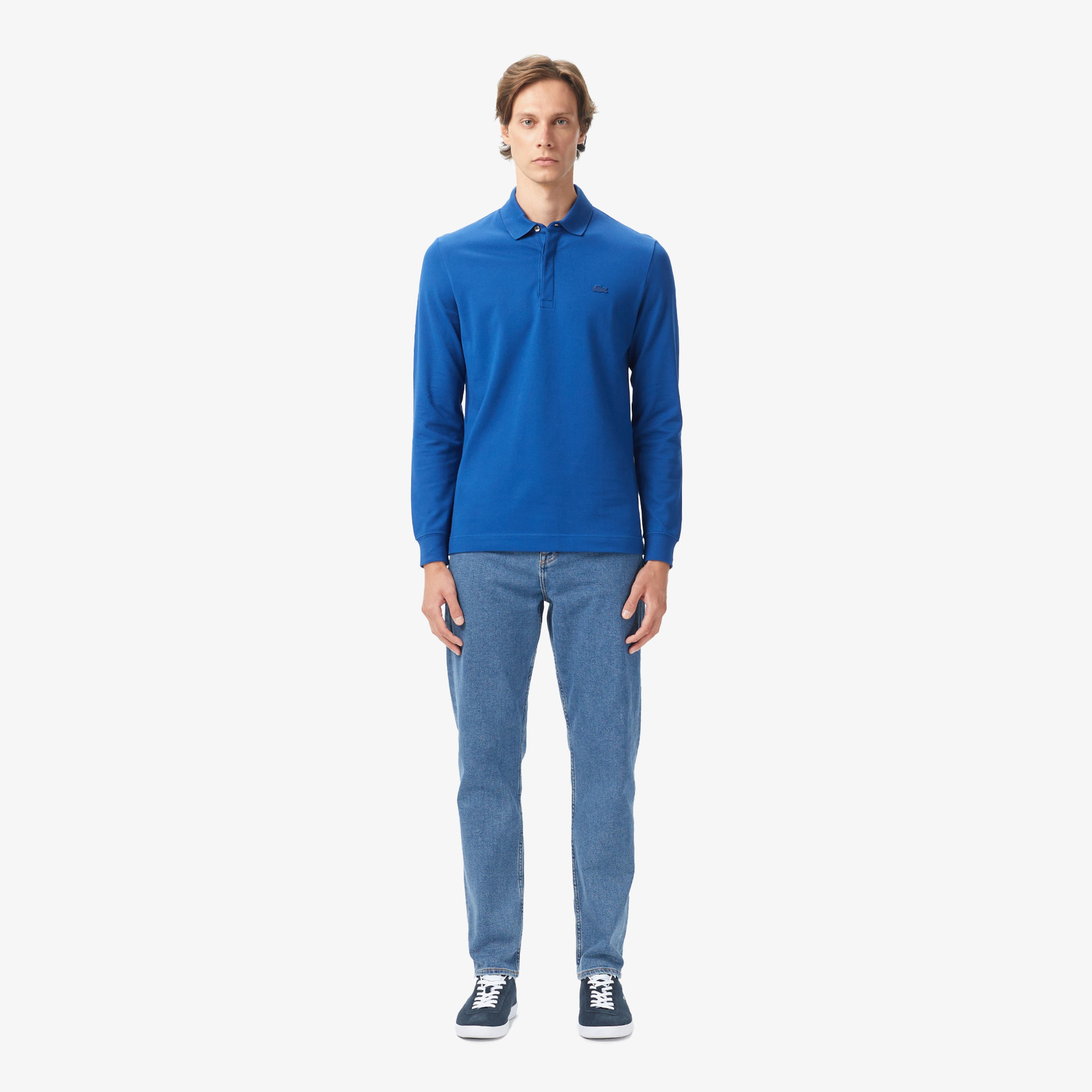 Erkek Regular Fit Uzun Kollu Koyu Mavi Paris Polo