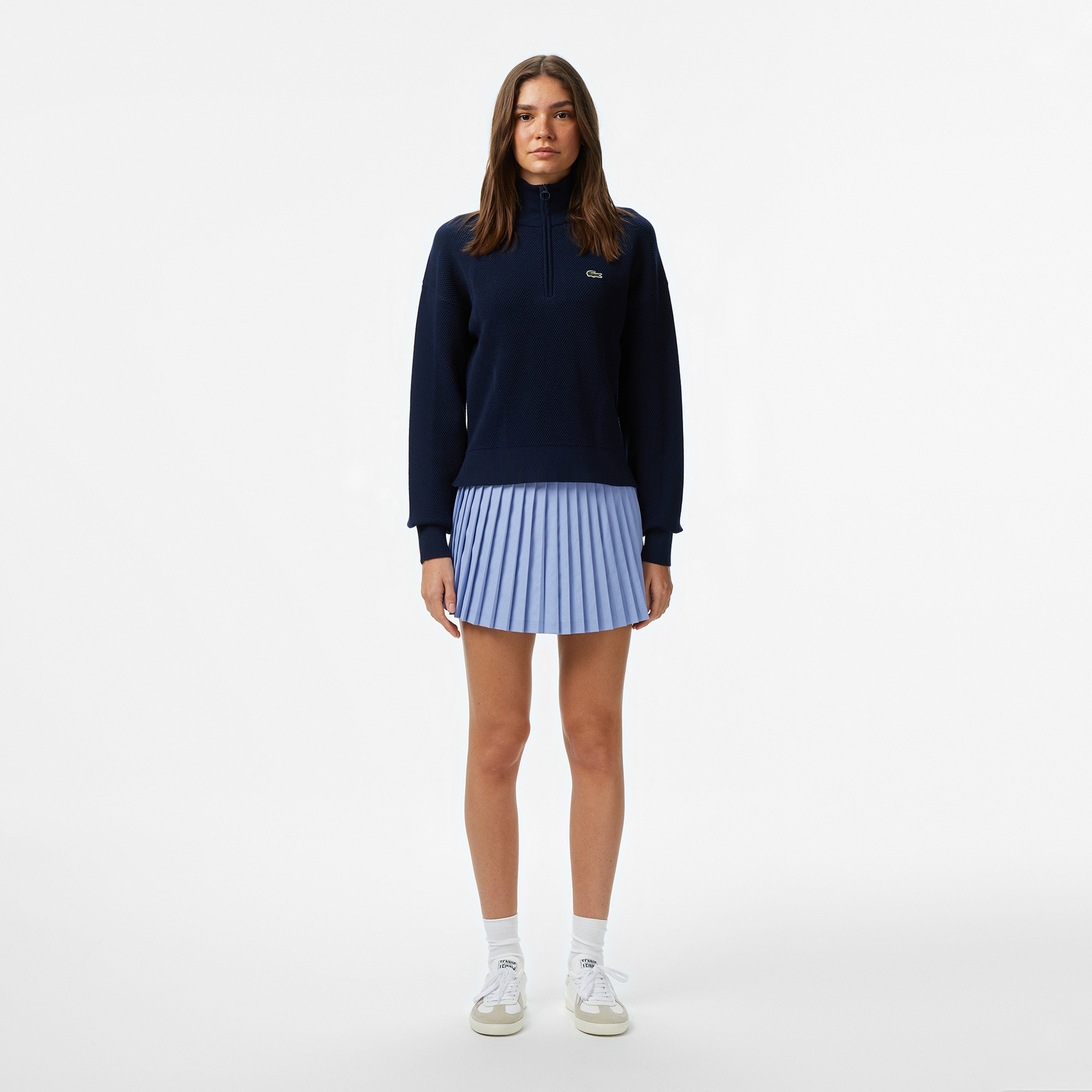 Kadın Relaxed Fit Yarım Fermuarlı Lacivert Kazak