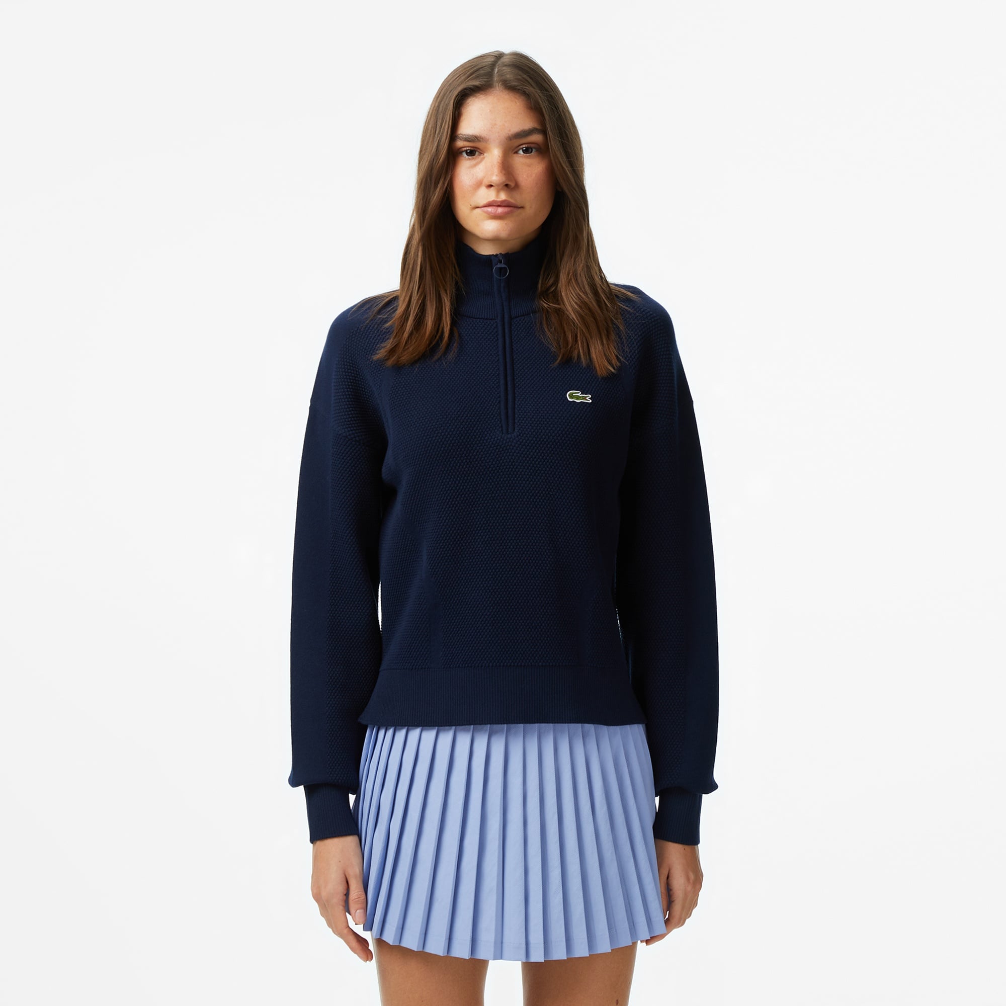 Kadın Relaxed Fit Yarım Fermuarlı Lacivert Kazak