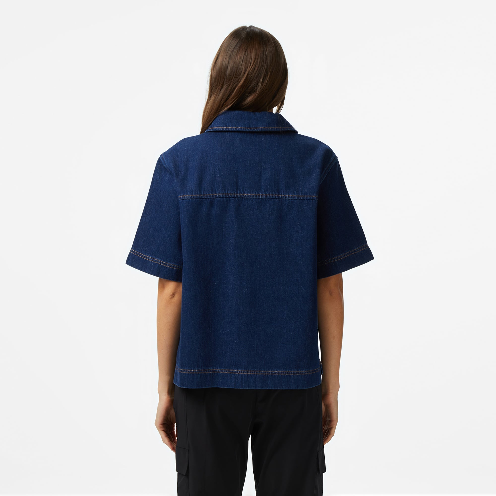 Kadın Truvakar Kollu Polo Yaka Mavi Bluz