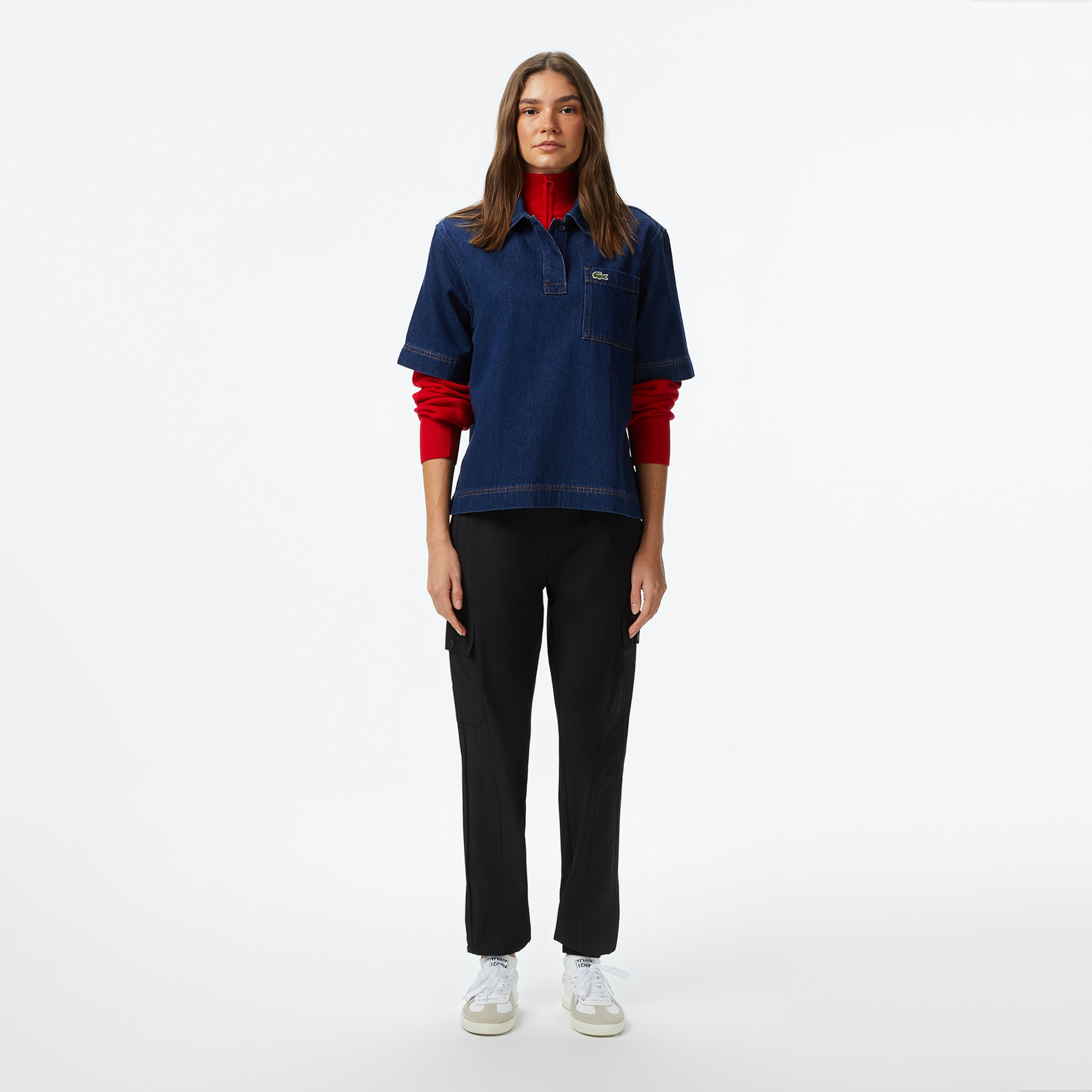 Kadın Truvakar Kollu Polo Yaka Mavi Bluz