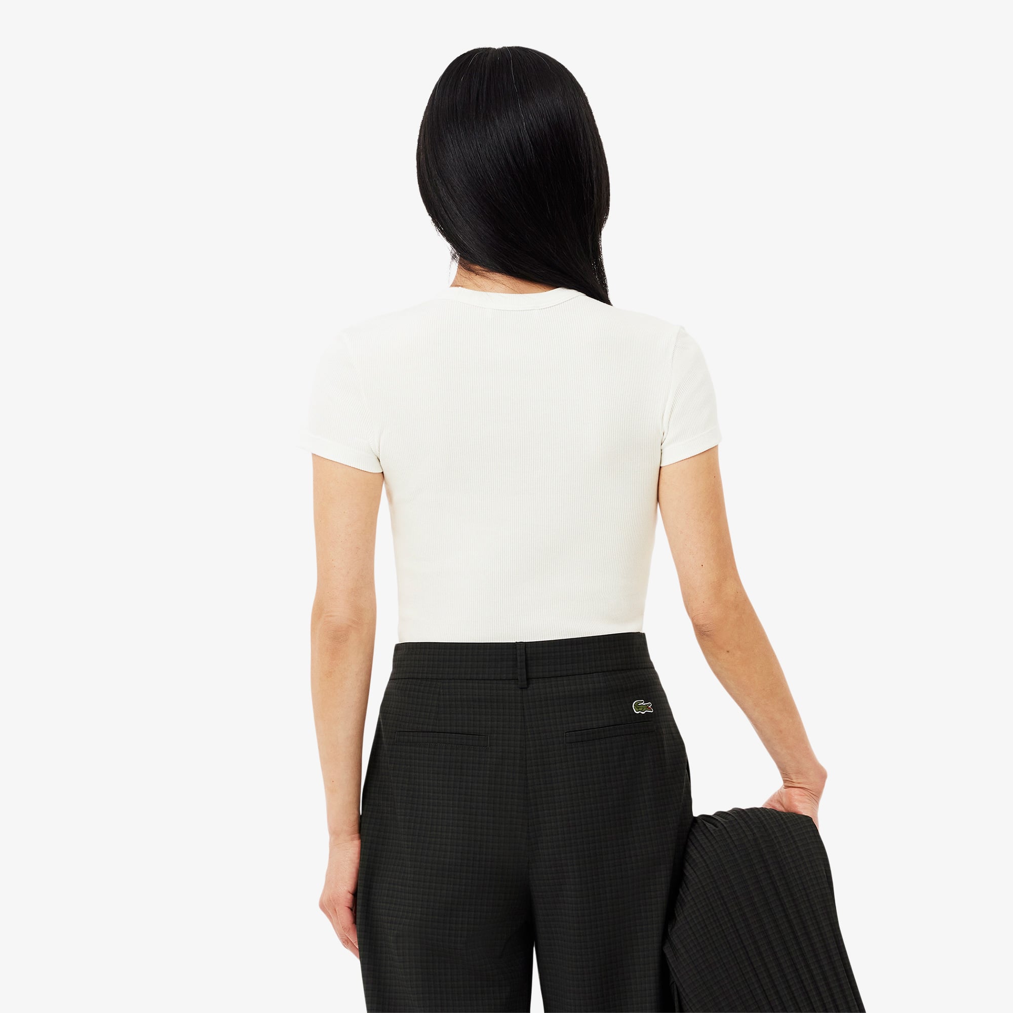 Lacoste Kadın Slim Fit Bisiklet Yaka Beyaz T-Shirt görsel 3