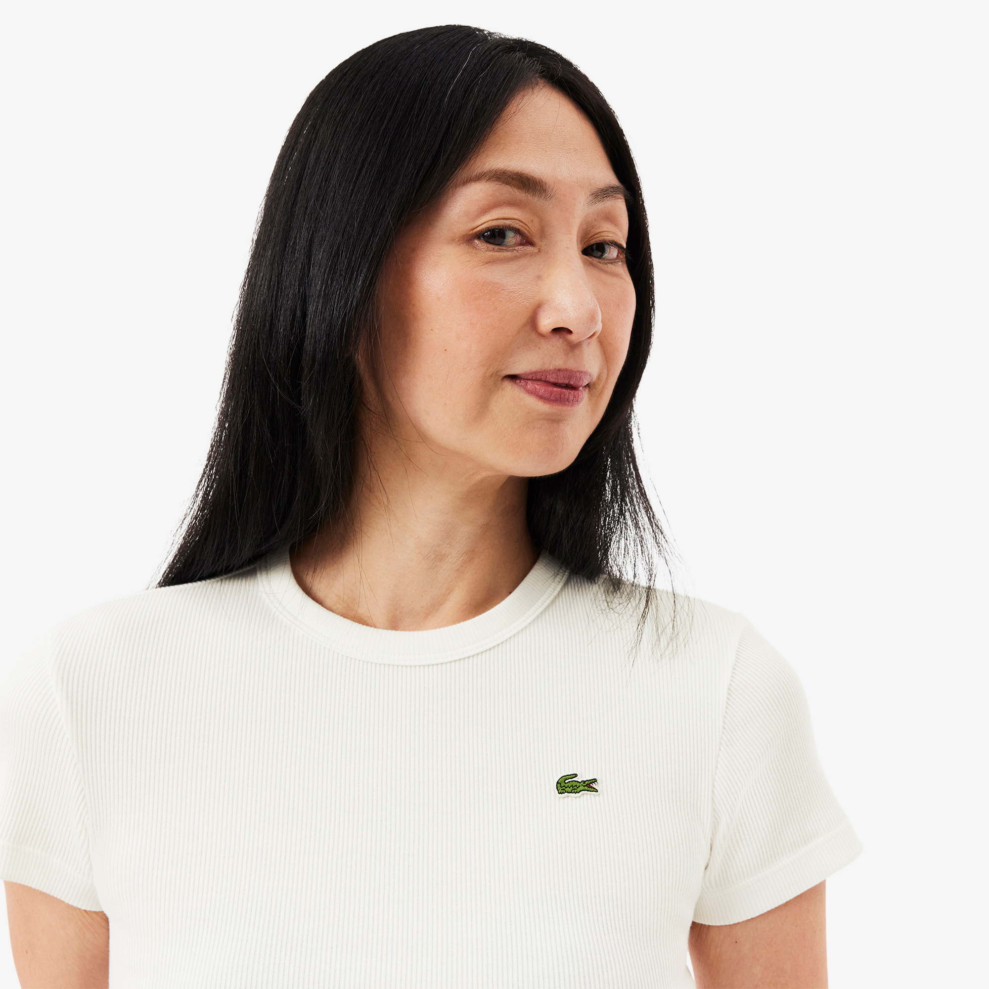 Lacoste Kadın Slim Fit Bisiklet Yaka Beyaz T-Shirt görsel 2