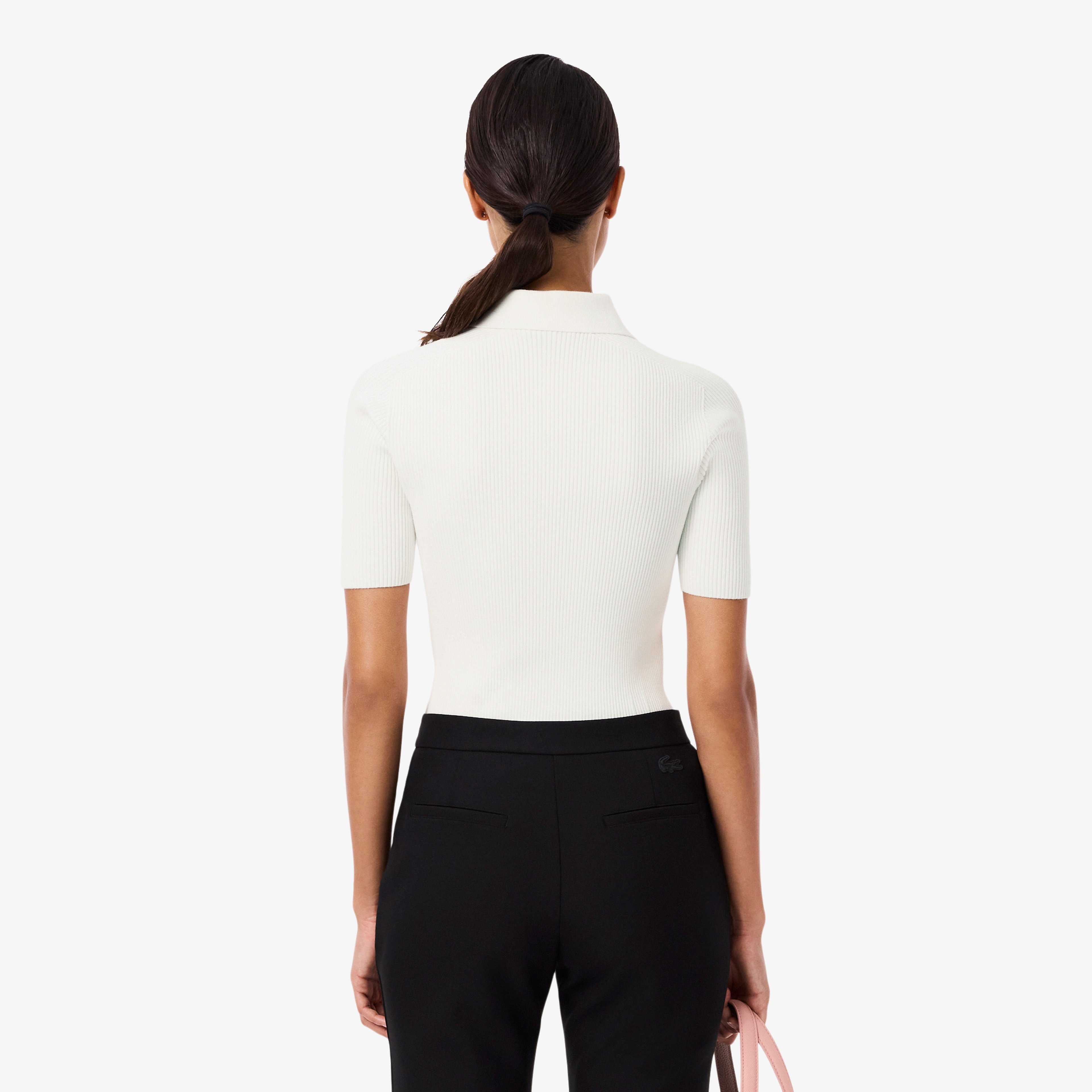 Kadın Slim Fit Polo Yaka Beyaz Triko