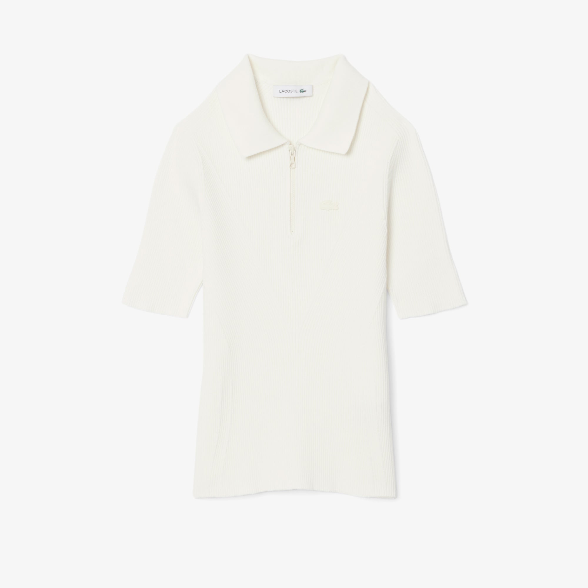 Kadın Slim Fit Polo Yaka Beyaz Triko