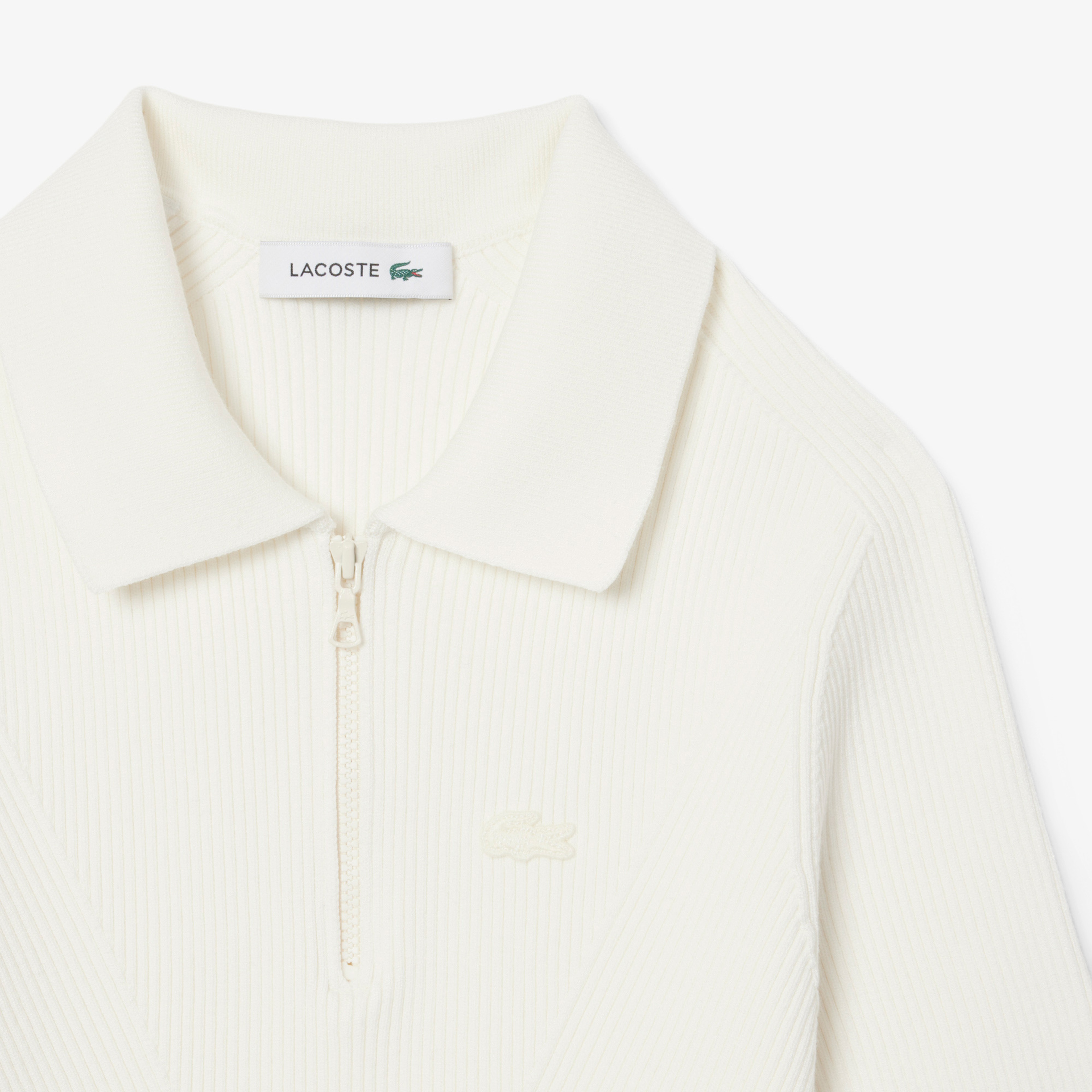 Kadın Slim Fit Polo Yaka Beyaz Triko