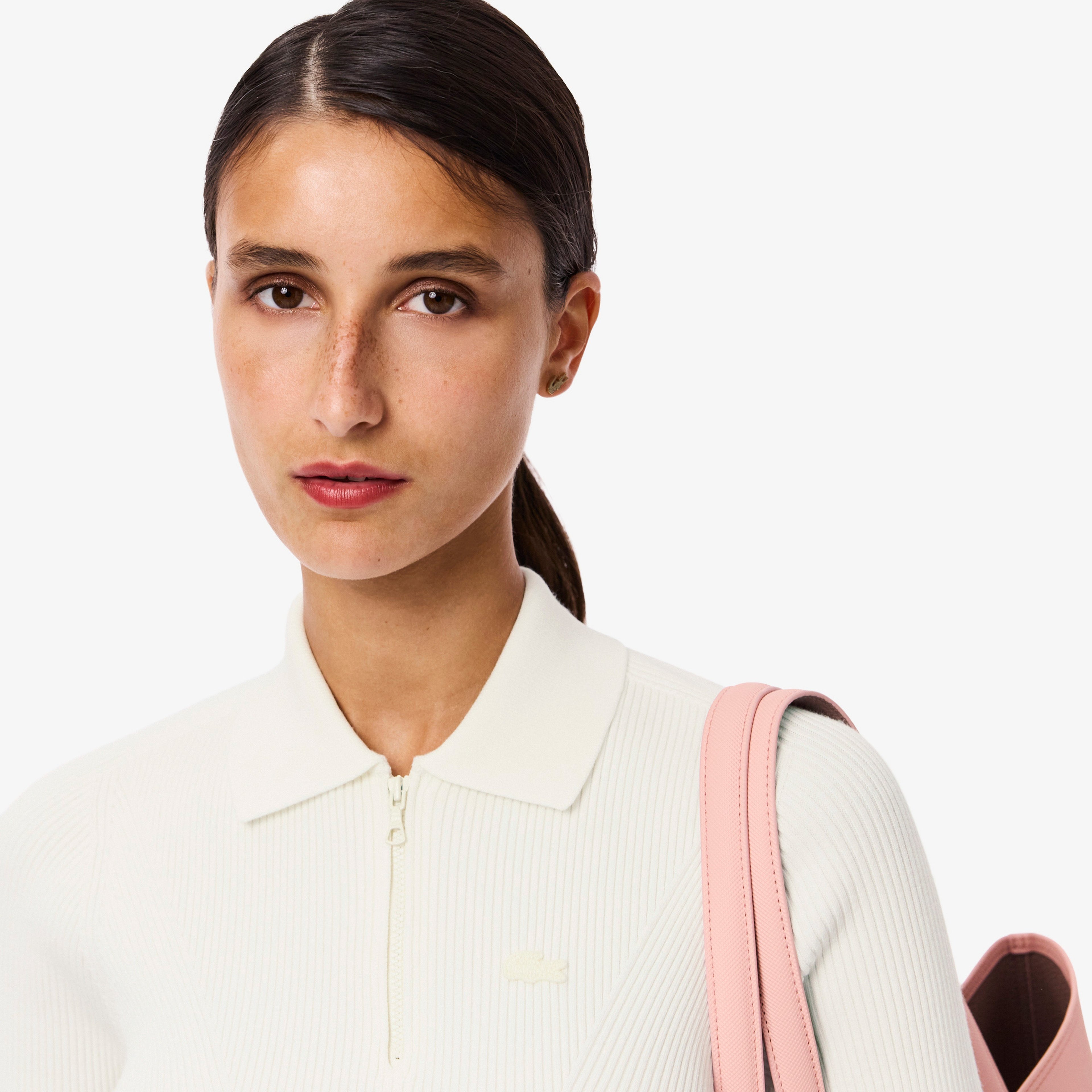 Kadın Slim Fit Polo Yaka Beyaz Triko