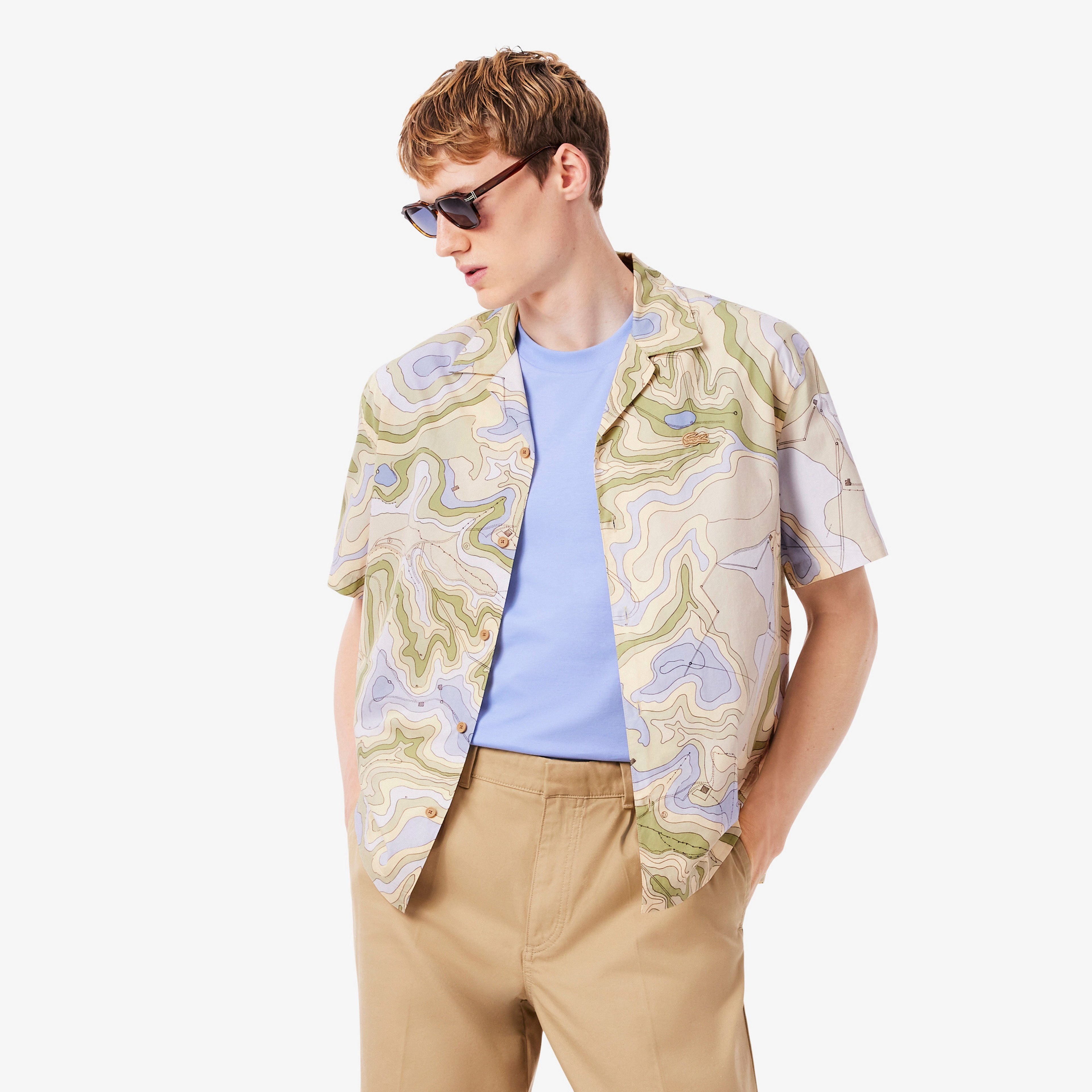 Erkek Relaxed Fit Kısa Kollu Desenli Bej Gömlek Erkek Relaxed Fit Kısa Kollu Desenli Bej Gömlek