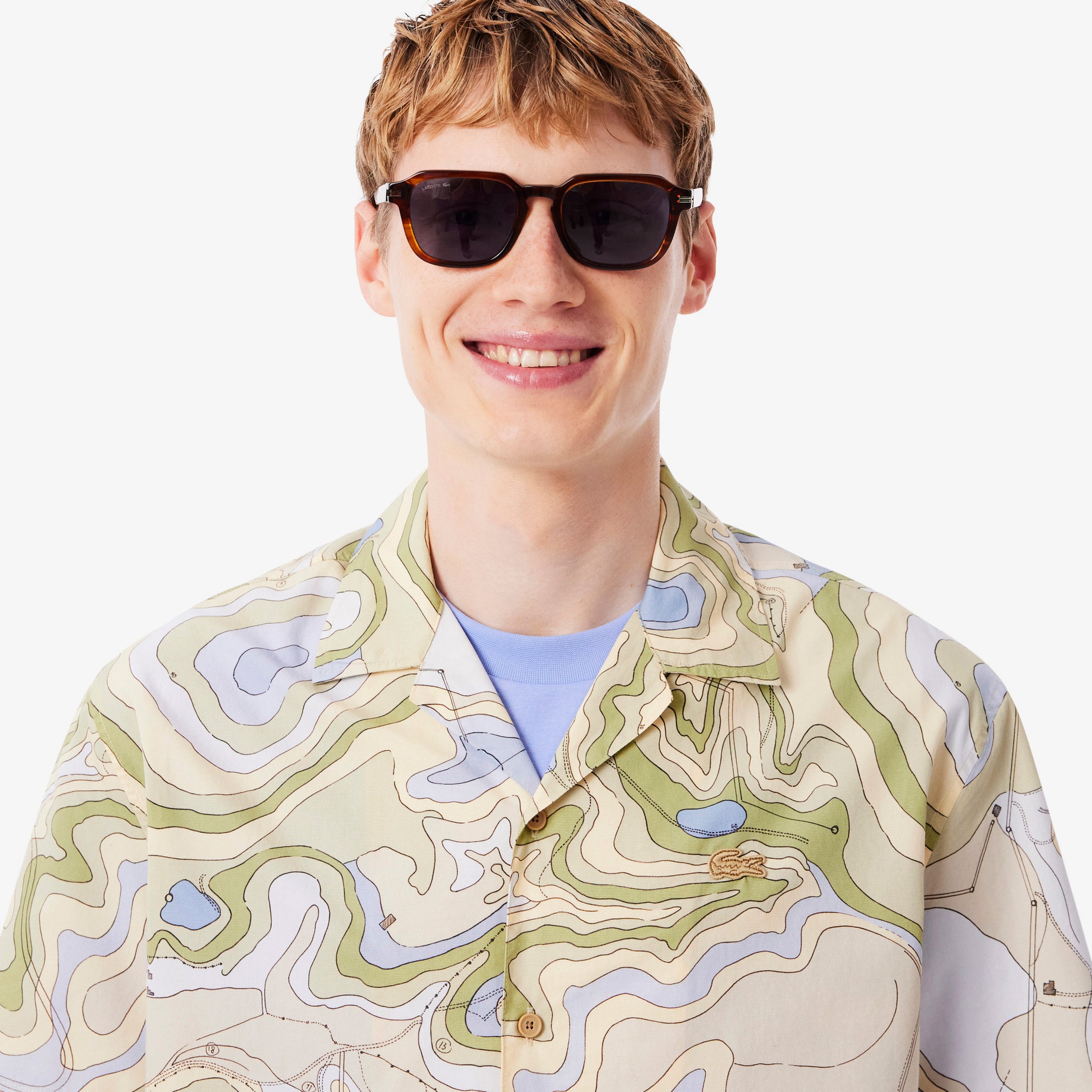 Erkek Relaxed Fit Kısa Kollu Desenli Bej Gömlek Erkek Relaxed Fit Kısa Kollu Desenli Bej Gömlek