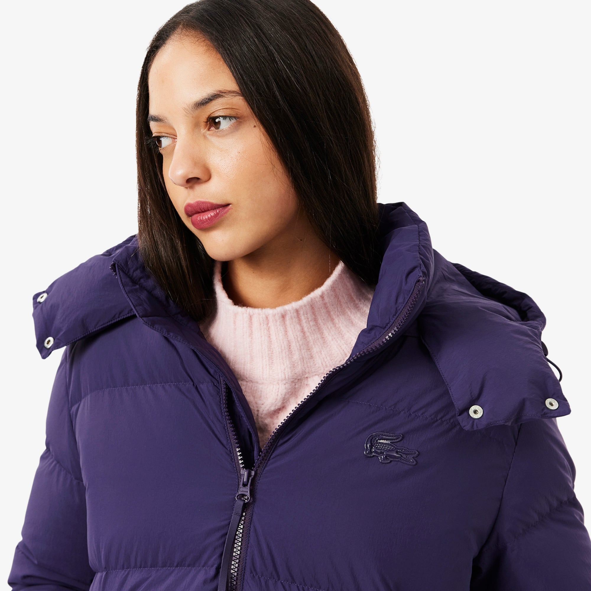 Kadın Relaxed Fit Kapüşonlu Mor Şişme Mont