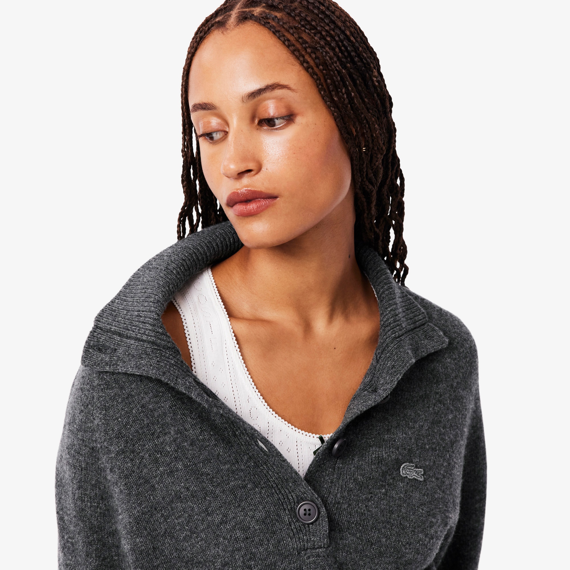 Kadın Classic Fit Dik Yaka Gri Kazak