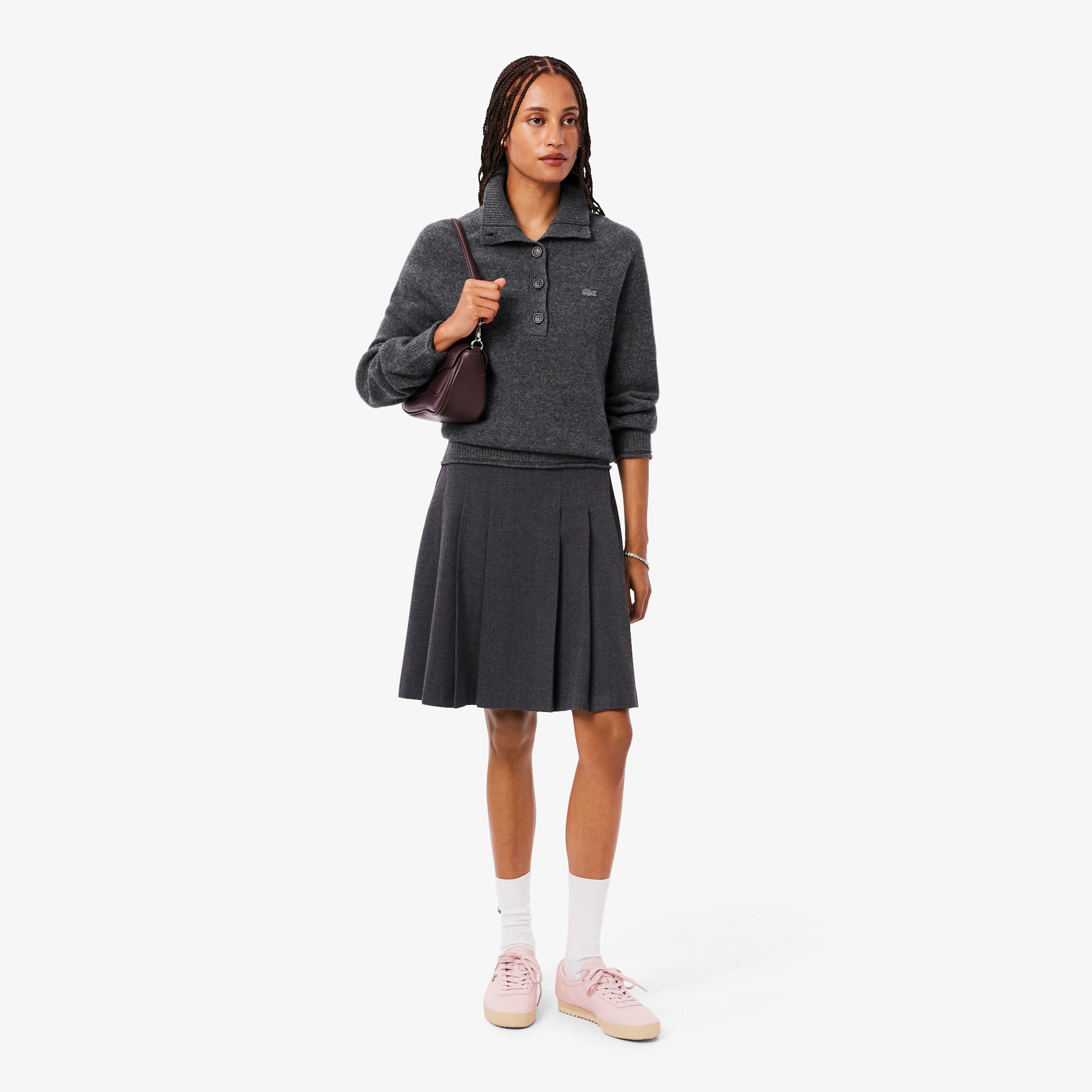 Kadın Classic Fit Dik Yaka Gri Kazak