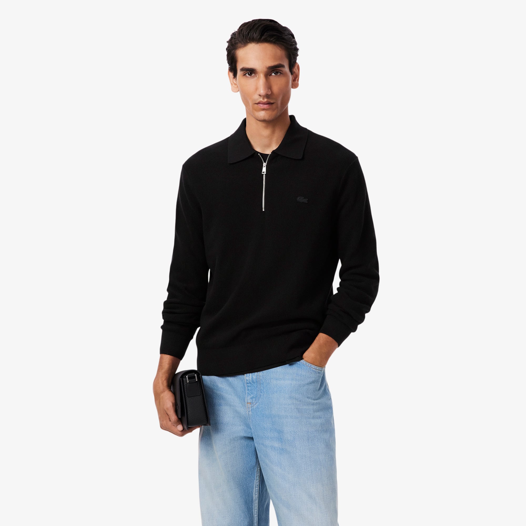 Erkek Classic Fit Yarım Fermuarlı Siyah Kazak AH5187.031 | Lacoste