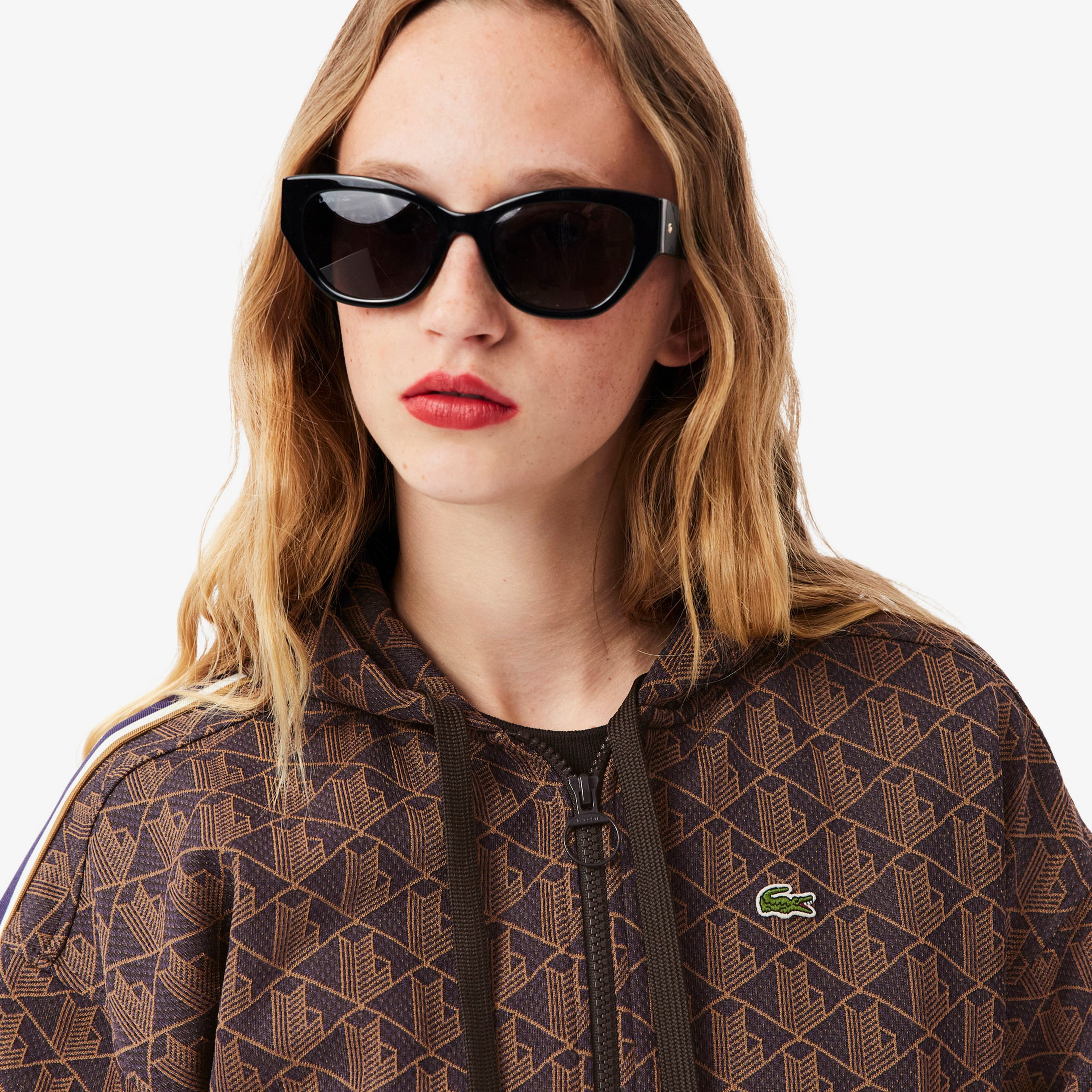 Kadın Regular Fit Kapüşonlu Monogram Kahverengi Sweatshirt