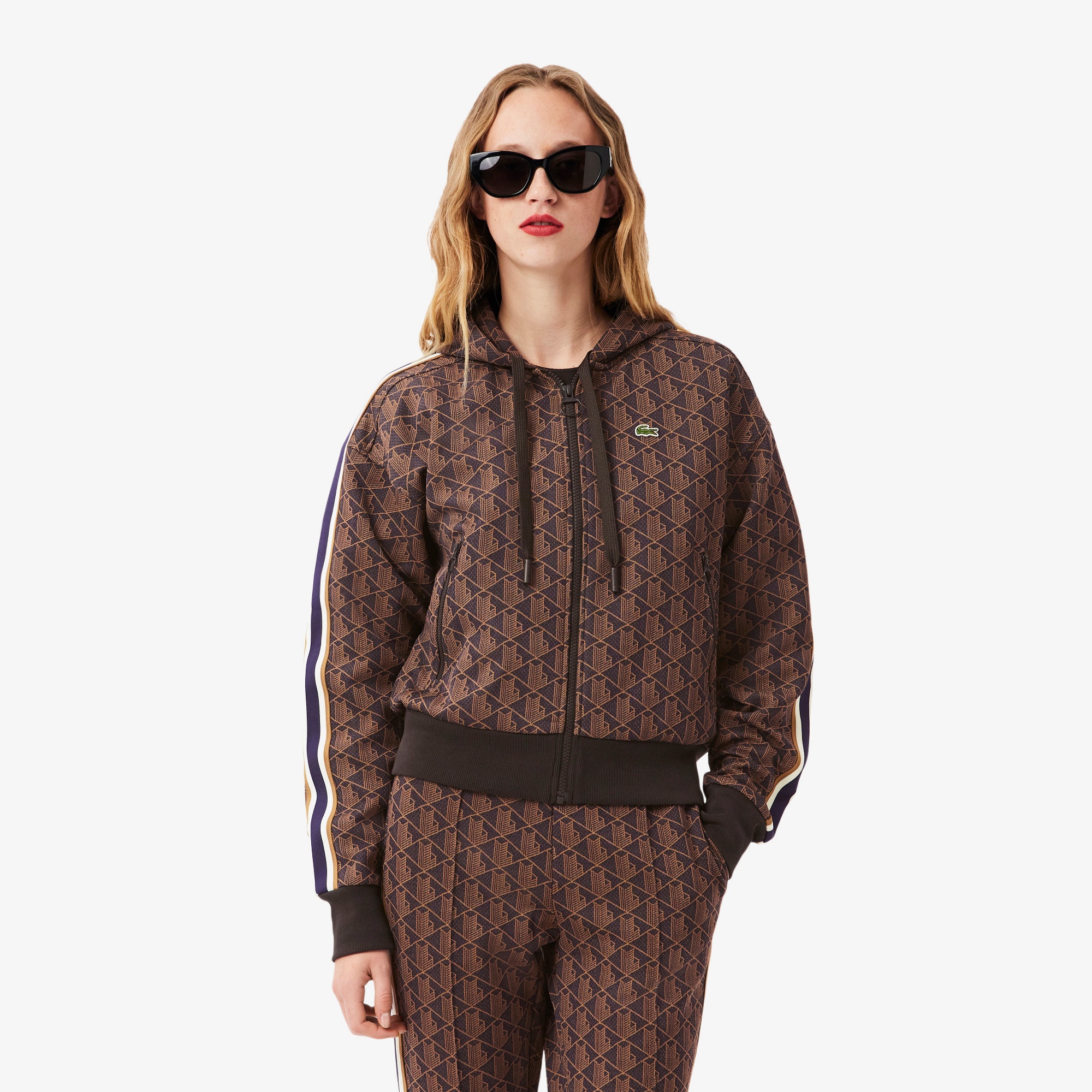 Kadın Regular Fit Kapüşonlu Monogram Kahverengi Sweatshirt