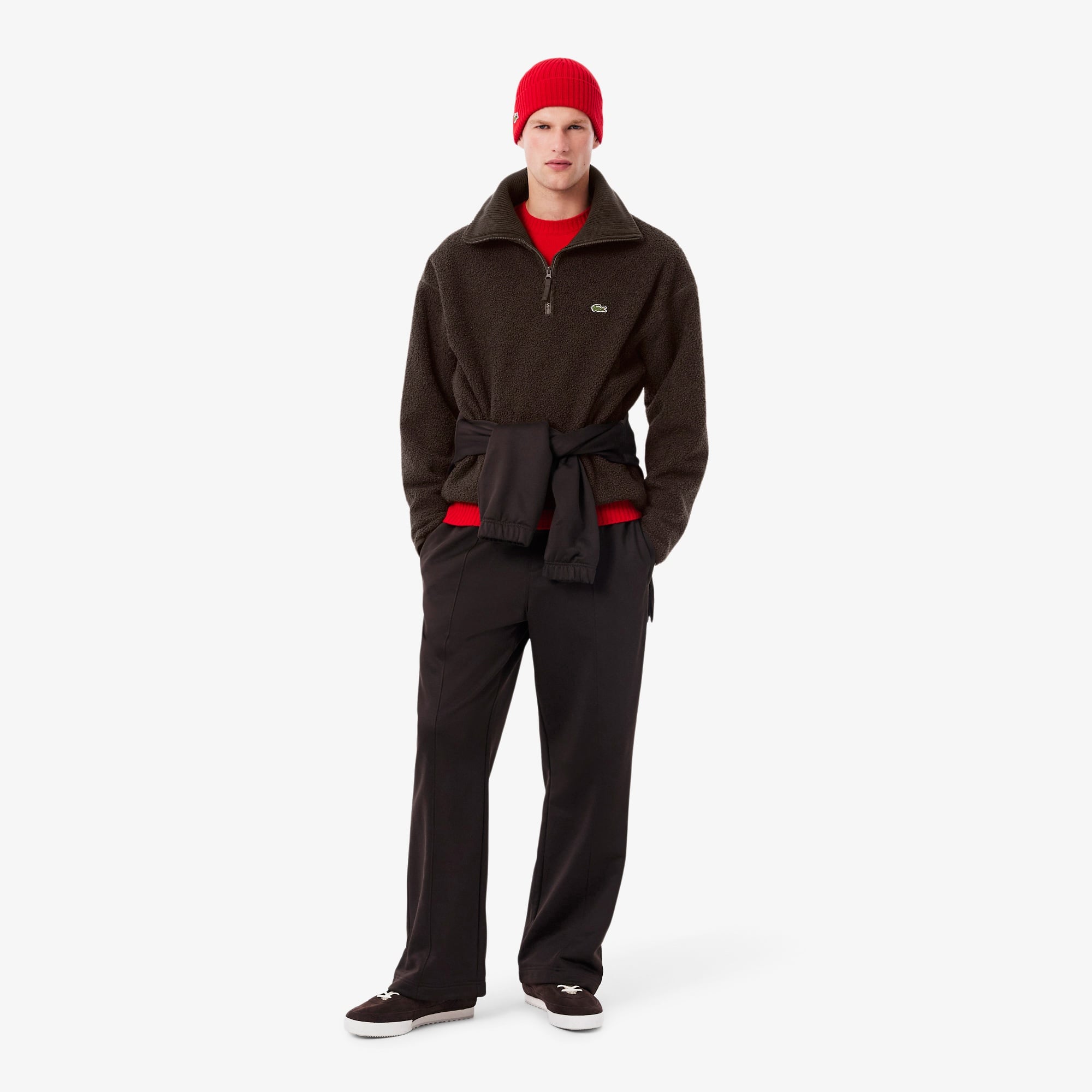 Erkek Loose Fit Yarım Fermuarlı Kahverengi Sweatshirt