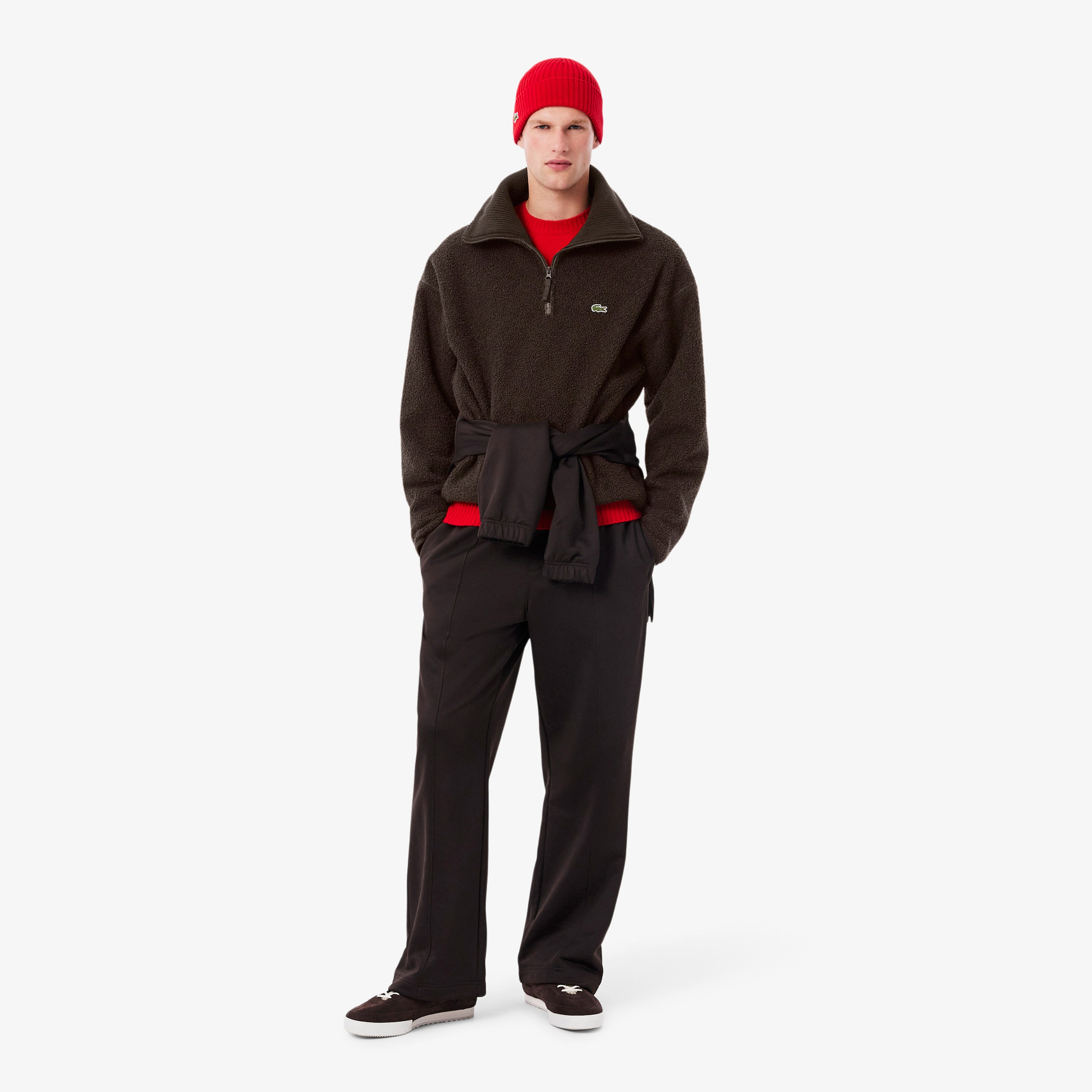 Erkek Loose Fit Yarım Fermuarlı Kahverengi Sweatshirt