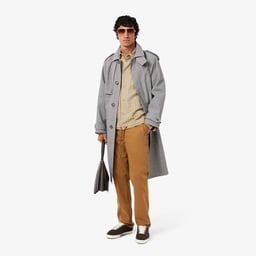 Erkek Classic Fit Gömlek Yaka Ekose Beyaz Trençkot Beyaz