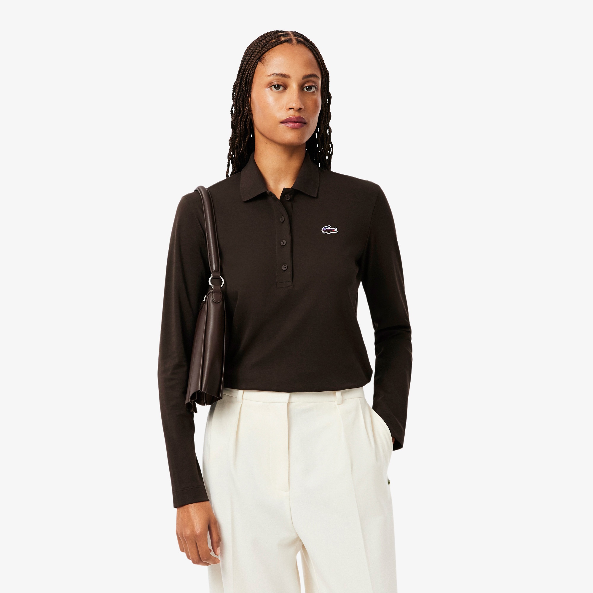 Kadın Regular Fit Uzun Kollu Kahverengi Polo