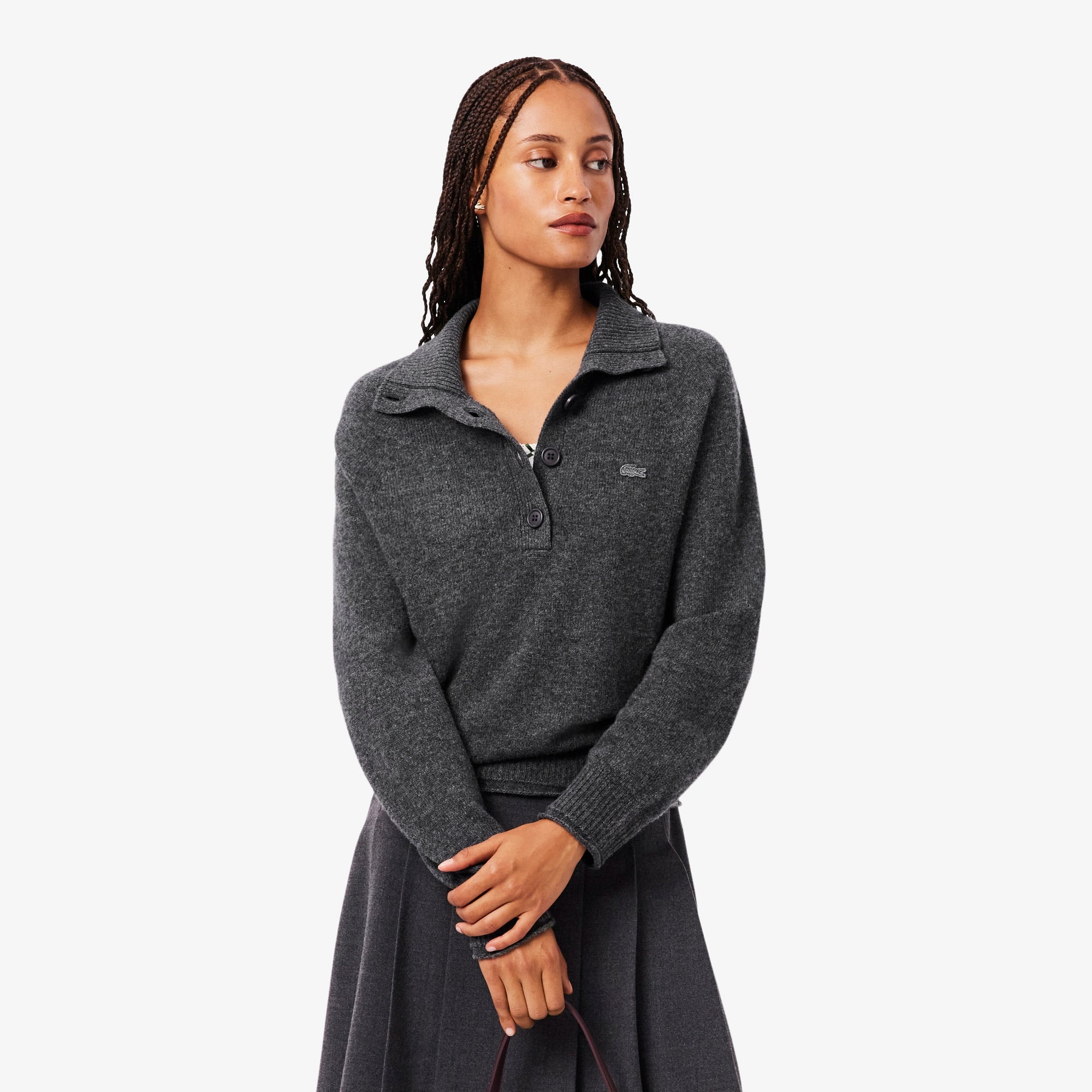 Kadın Classic Fit Dik Yaka Gri Kazak