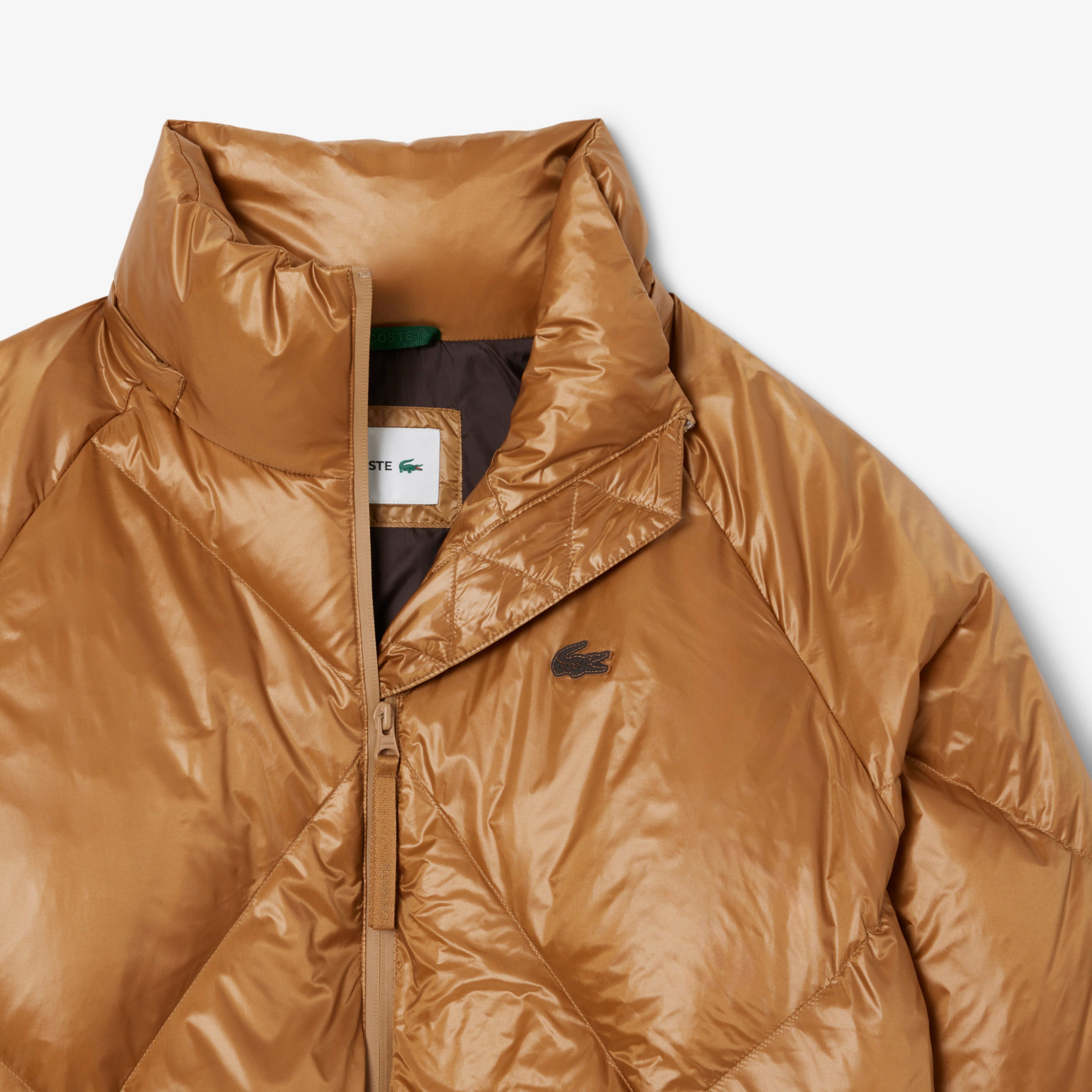 Kadın Oversize Fit Kapüşonlu Kapitone Açık Kahverengi Mont