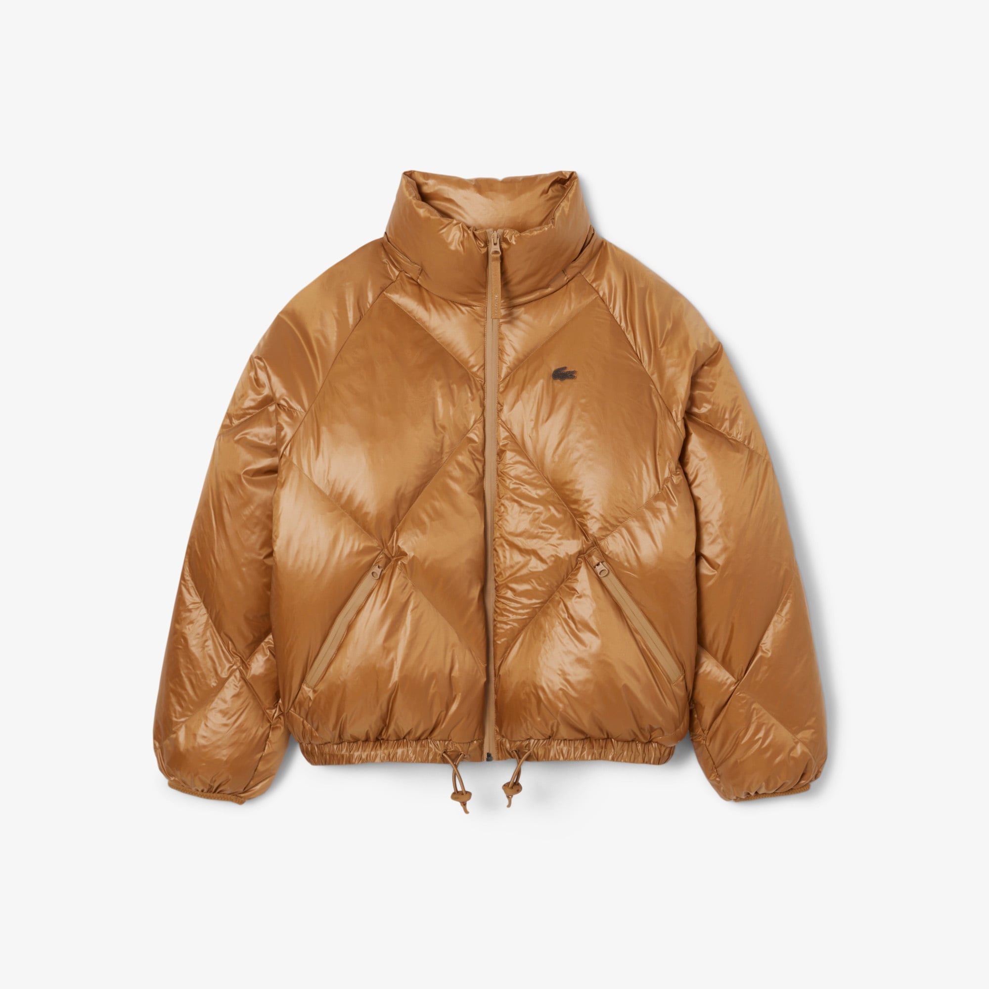 Kadın Oversize Fit Kapüşonlu Kapitone Açık Kahverengi Mont