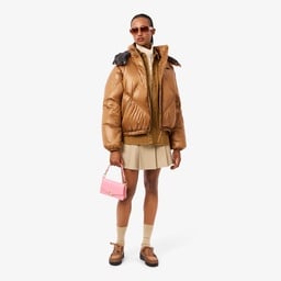 Kadın Oversize Fit Kapüşonlu Kapitone Açık Kahverengi Mont Kahverengi