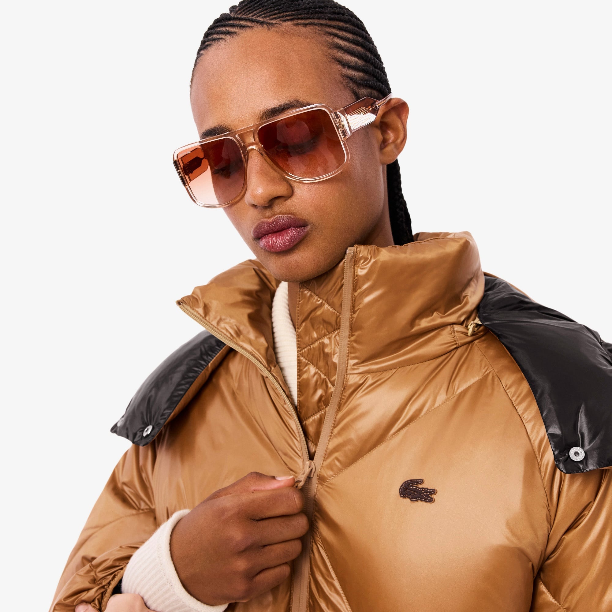 Kadın Oversize Fit Kapüşonlu Kapitone Açık Kahverengi Mont