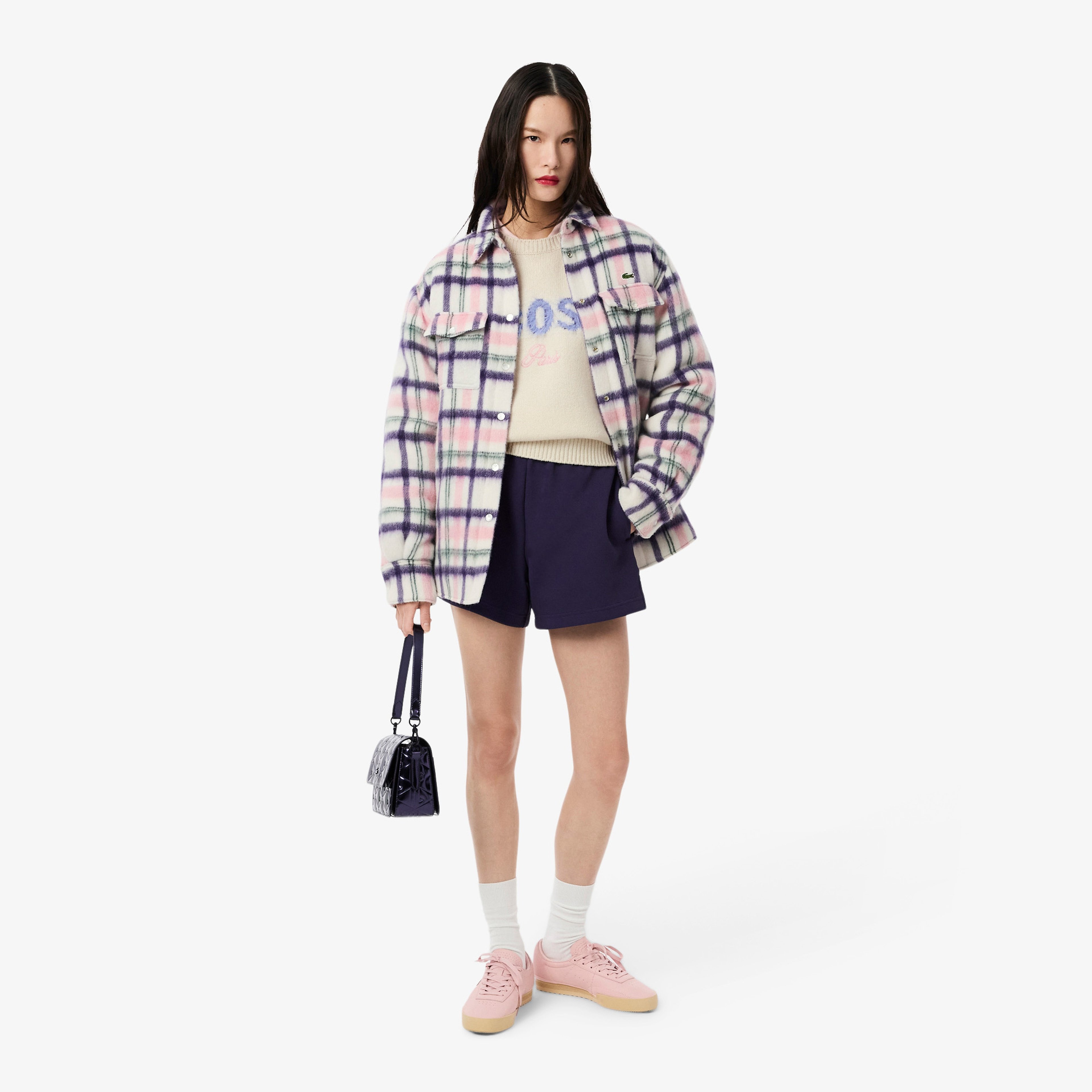 Kadın Classic Fit Bisiklet Yaka Baskılı Yün Krem Kazak