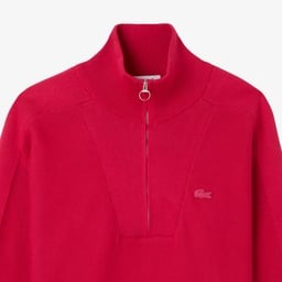 Kadın Classic Fit Yarım Fermuarlı Kırmızı Kazak Kırmızı