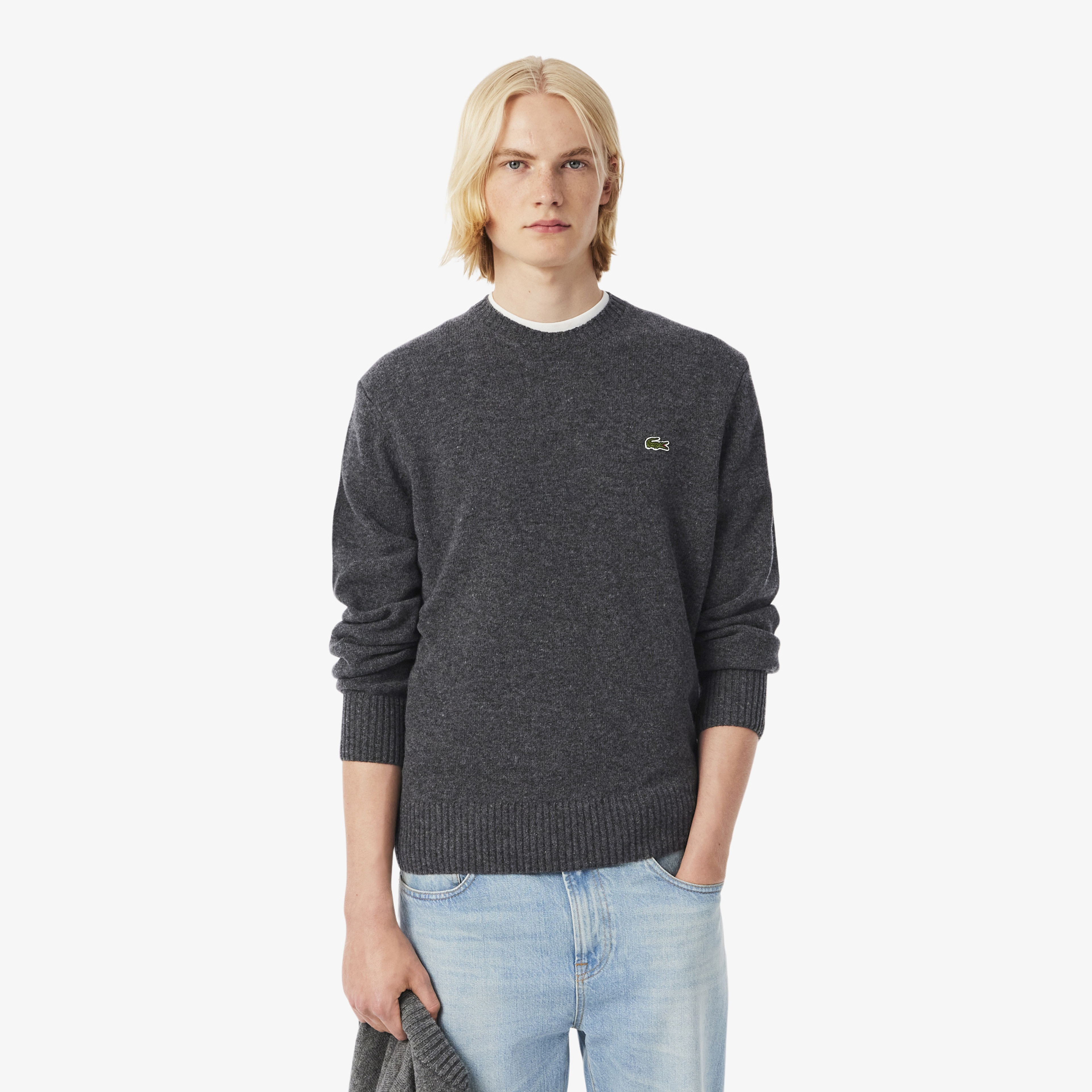 Erkek Classic Fit Bisiklet Yaka Gri Kazak