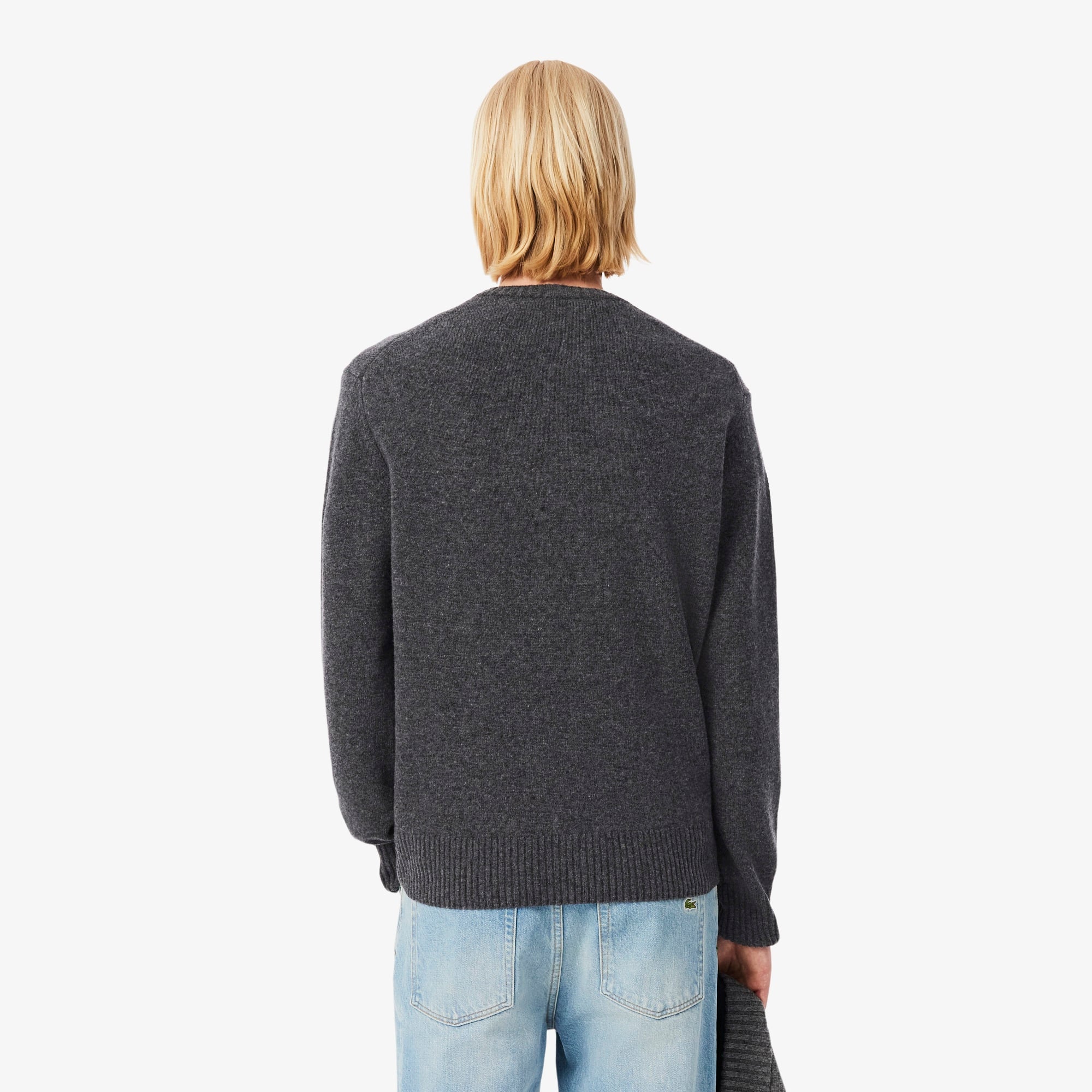 Erkek Classic Fit Bisiklet Yaka Gri Kazak