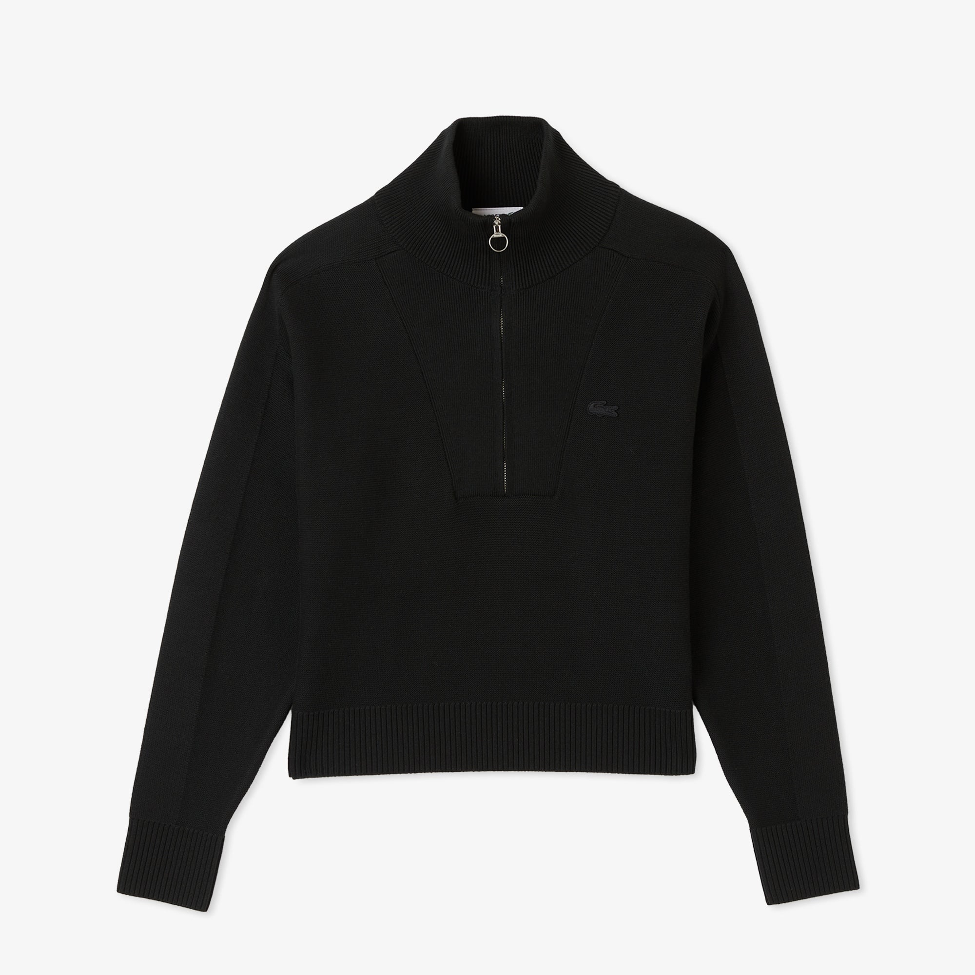 Kadın Classic Fit Yarım Fermuarlı Siyah Kazak