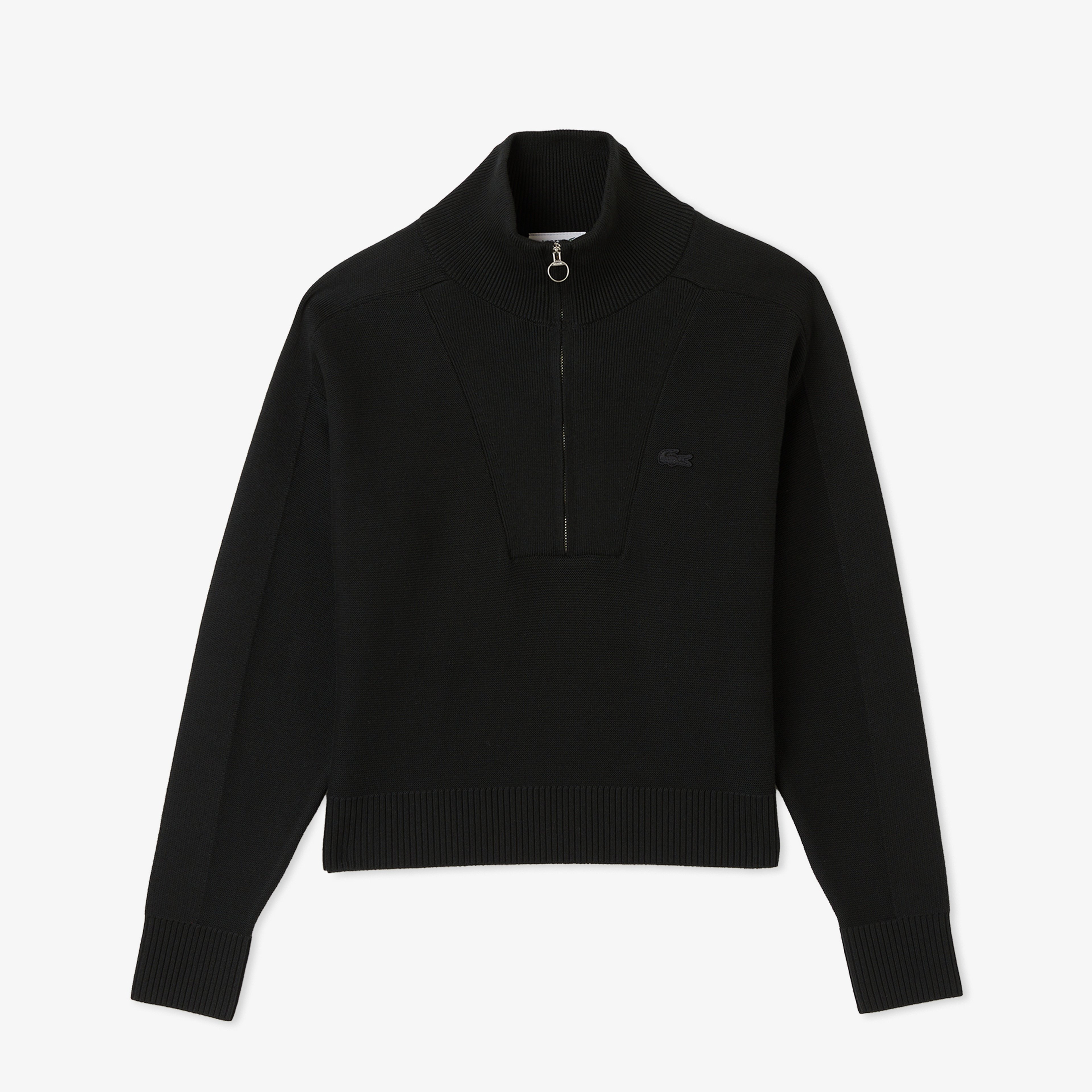 Kadın Classic Fit Yarım Fermuarlı Siyah Kazak