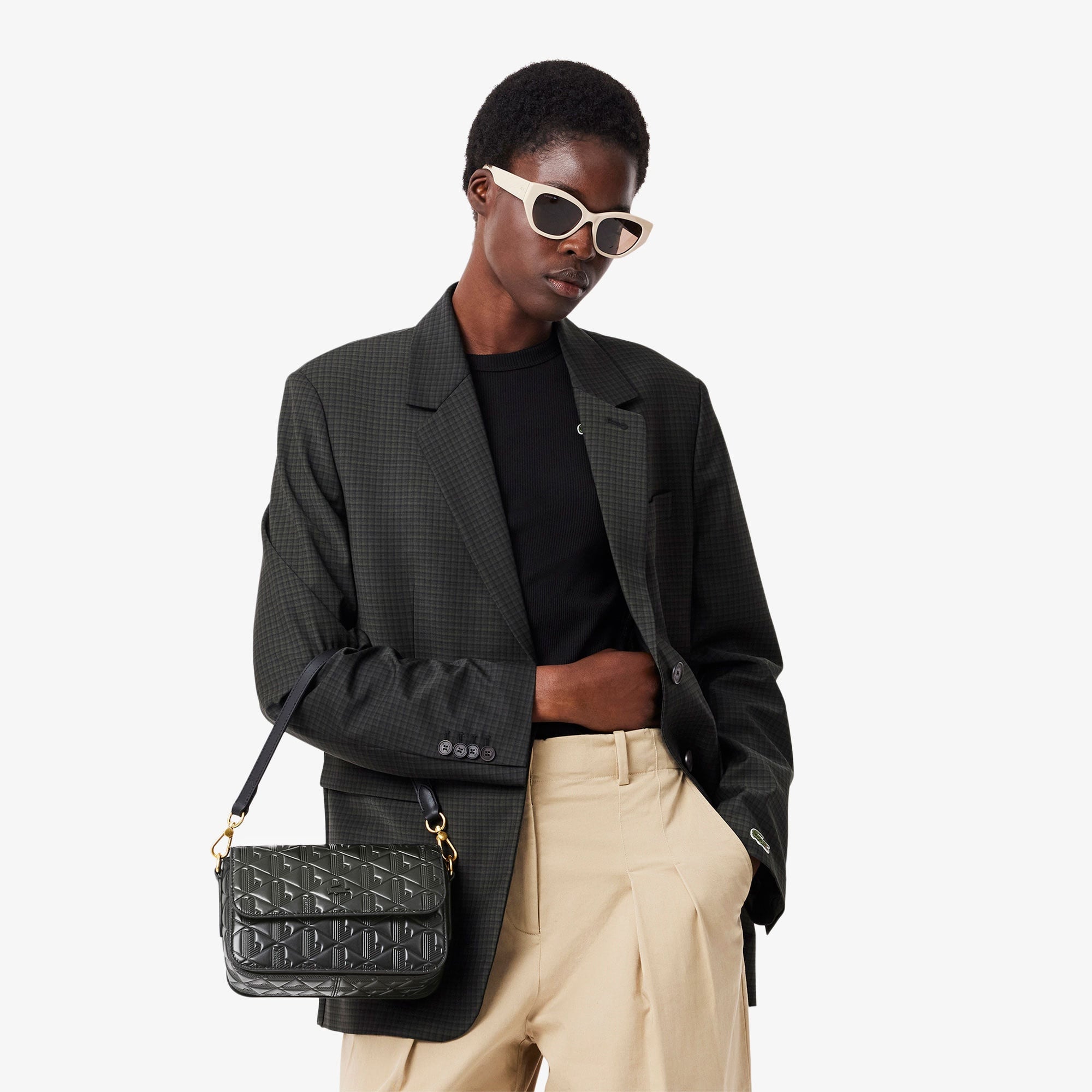 Maheki Kadın Monogram Deri Siyah Omuz Çantası