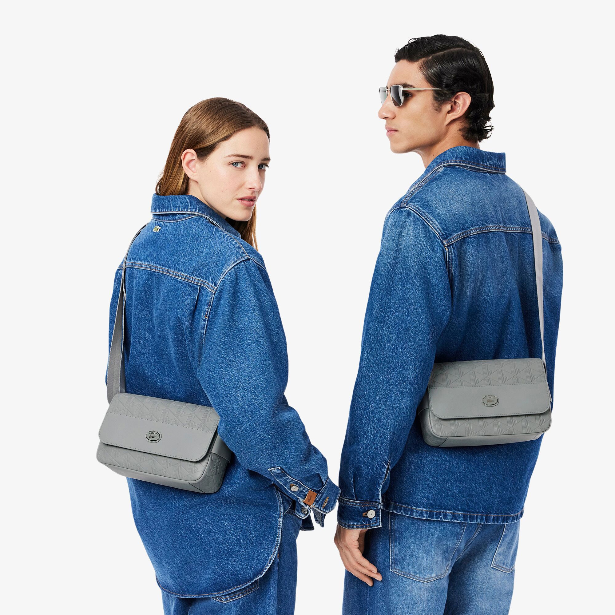 Unisex Monogram Gri Postacı Çantası