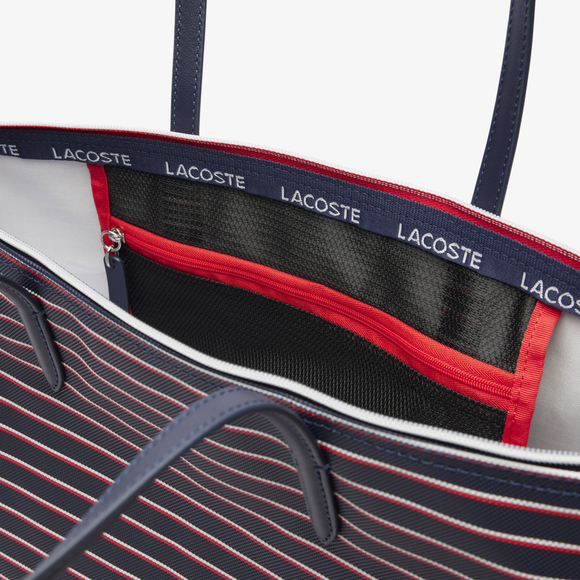 Large L.12.12 Kadın Çizgili Siyah Omuz Çantası