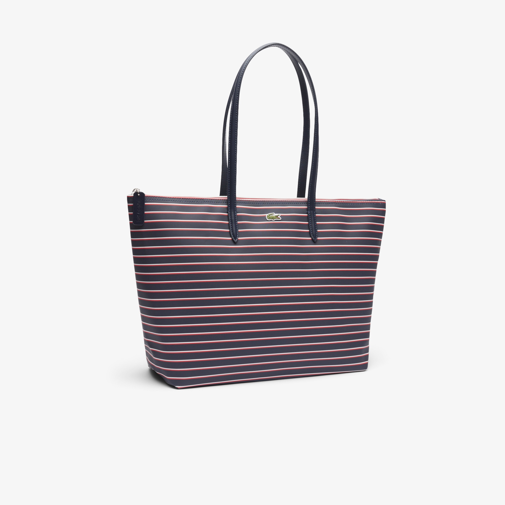 Large L.12.12 Kadın Çizgili Siyah Omuz Çantası