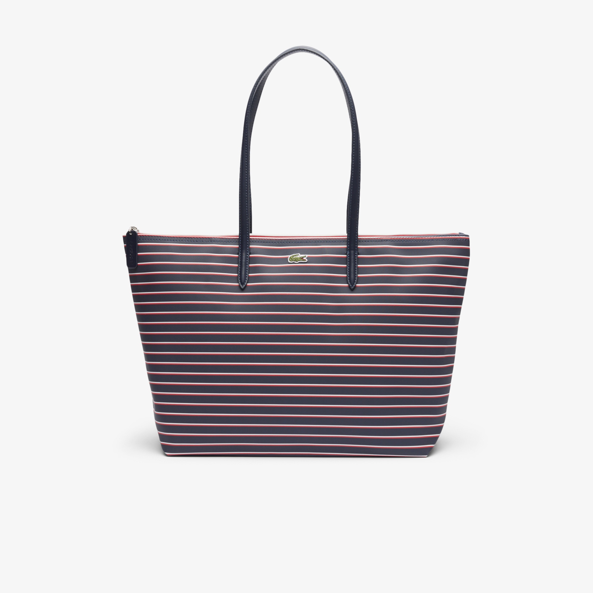 Large L.12.12 Kadın Çizgili Siyah Omuz Çantası