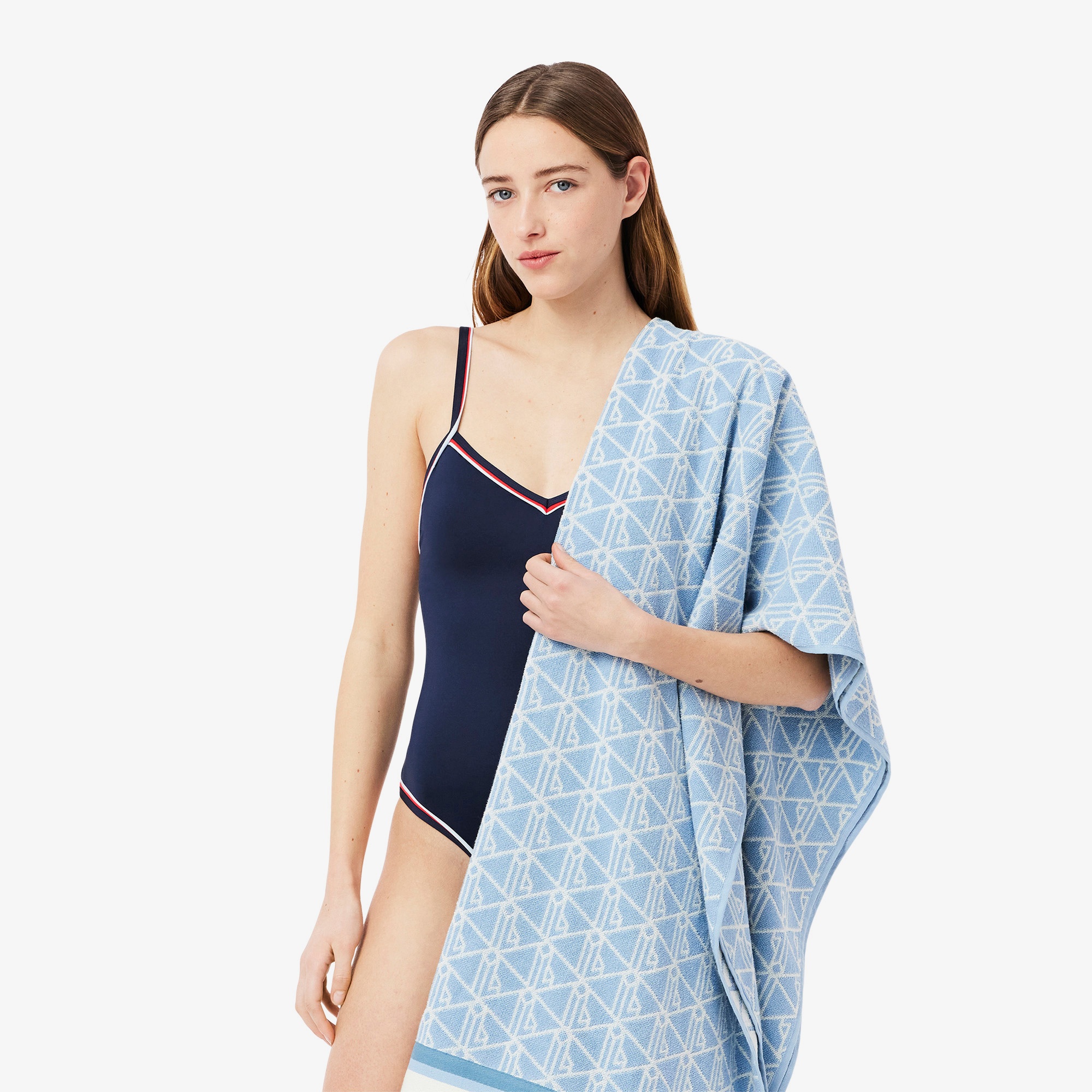 Lacoste Unisex Monogram Mavi Plaj Havlusu