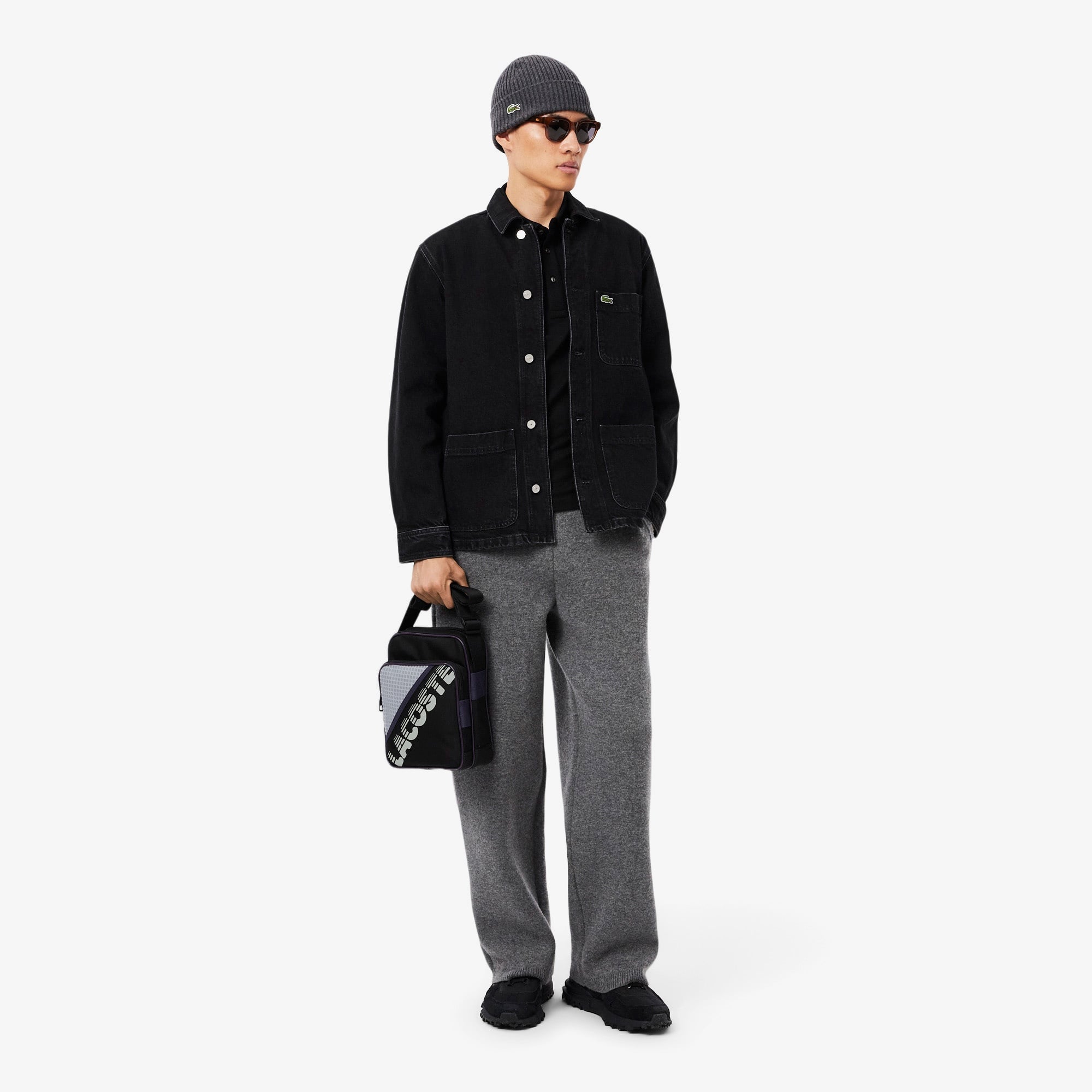 Erkek Baskılı Siyah Postacı Çantası