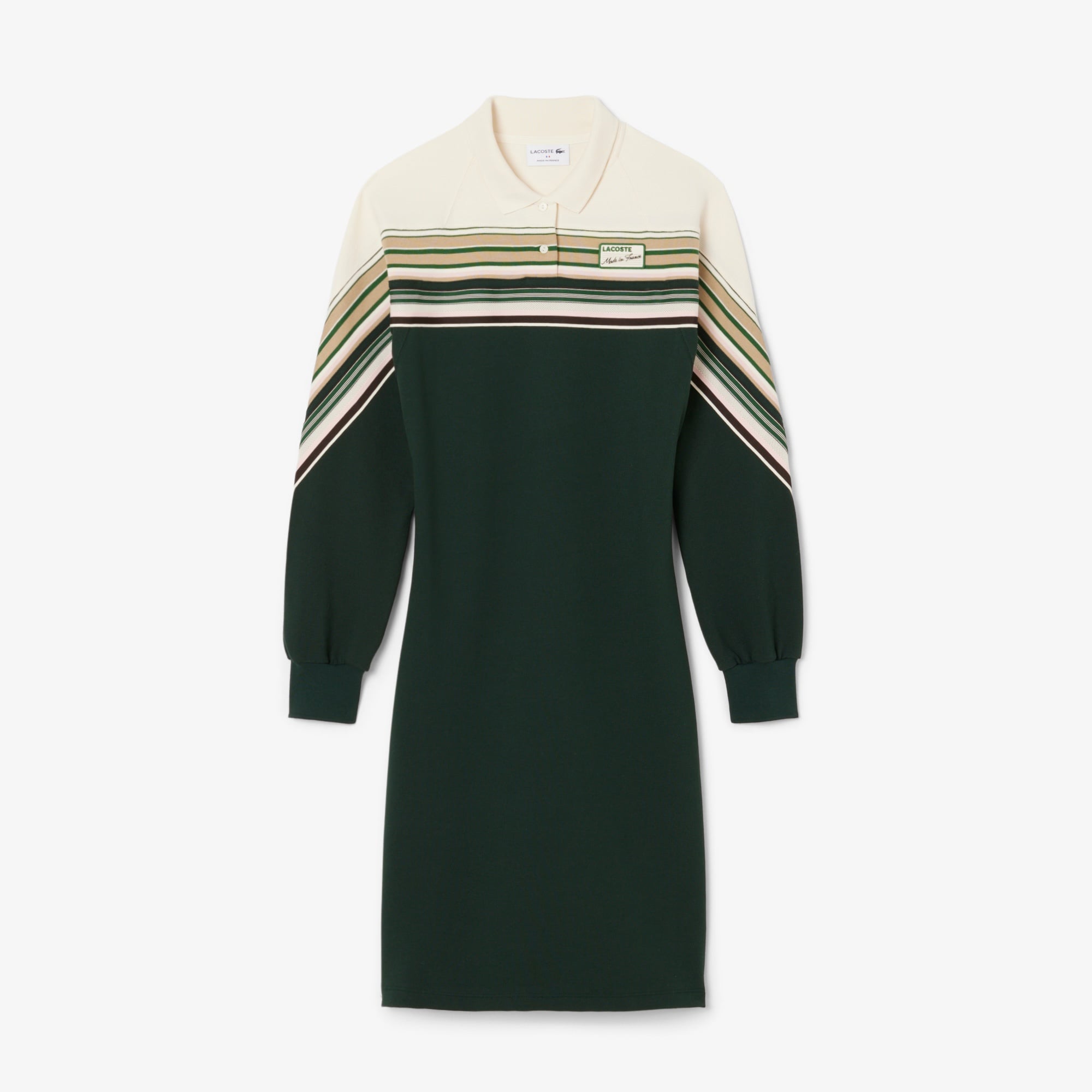 Kadın Slim Fit Uzun Kollu Polo Yaka Renk Bloklu Koyu Yeşil Elbise