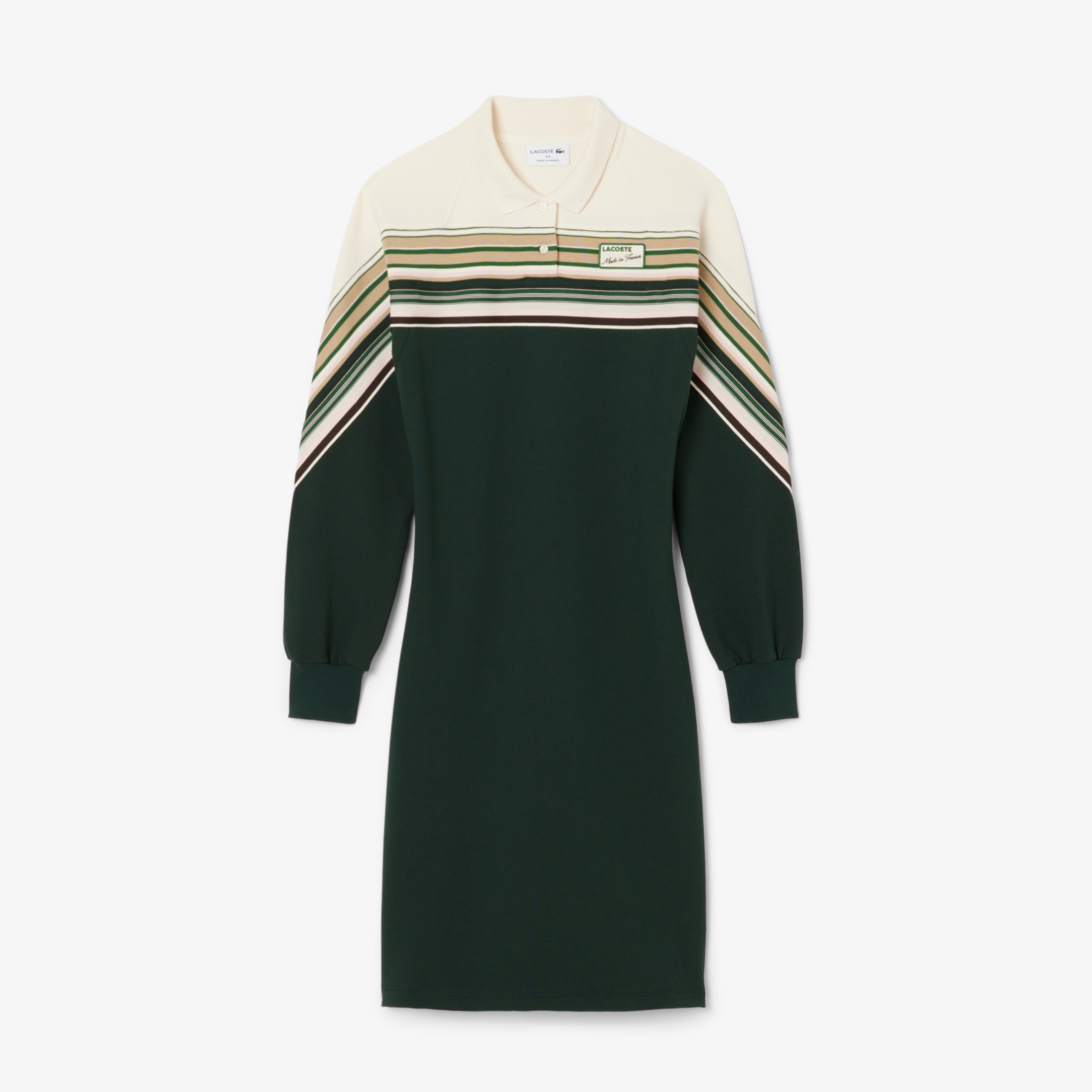 Kadın Slim Fit Uzun Kollu Polo Yaka Renk Bloklu Koyu Yeşil Elbise