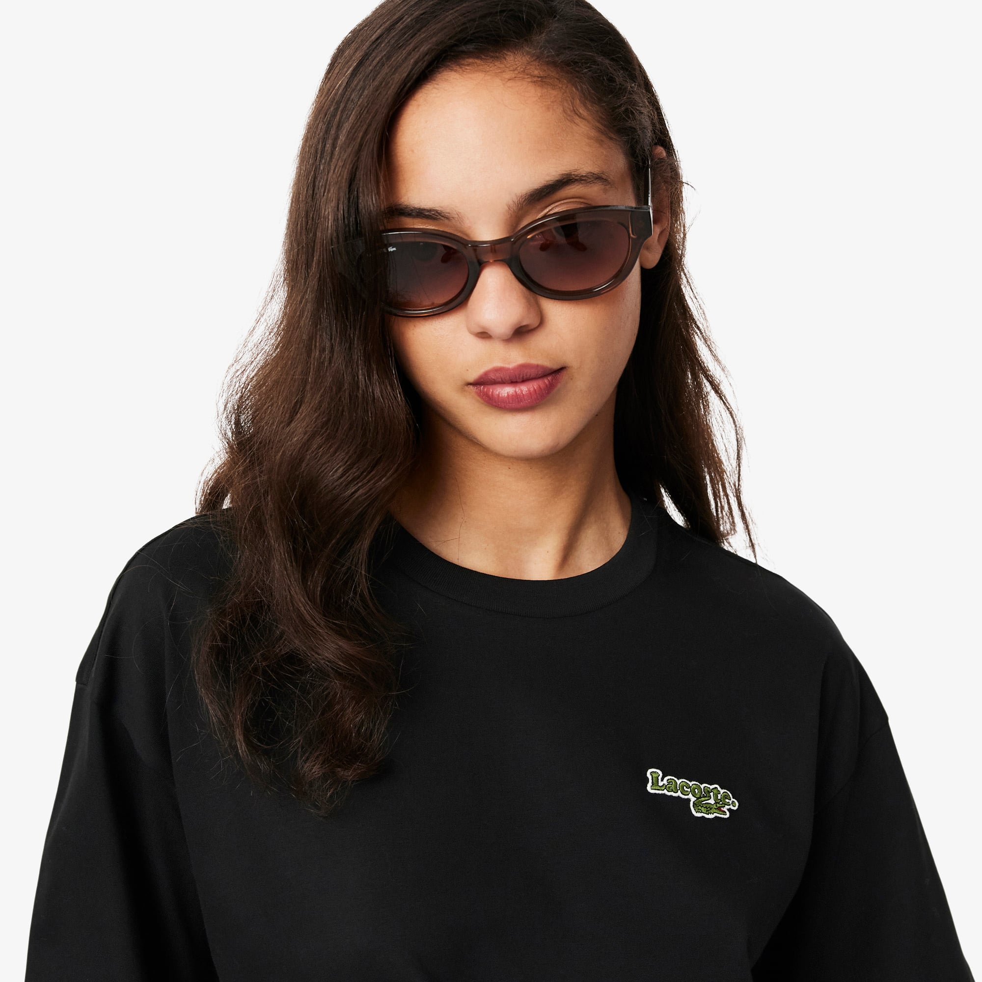 Lacoste Kadın Relaxed Fit Bisiklet Yaka Siyah T-Shirt görsel 2