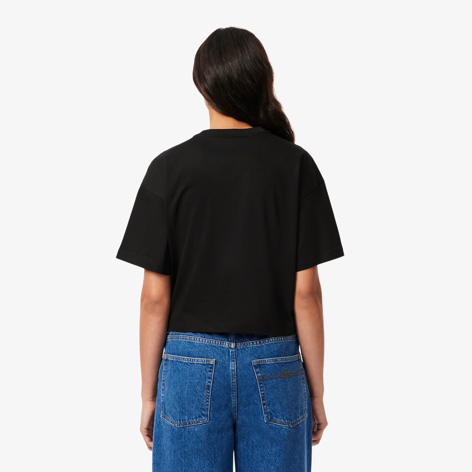 Lacoste Kadın Relaxed Fit Bisiklet Yaka Siyah T-Shirt görsel 3